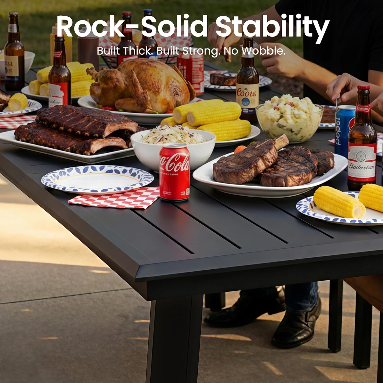 Aluminum Outdoor Dining Set for 8, 82" Large Rectangular Patio Table & 8 Stackable Armless Chairs Rust Proof Outdoor Furniture with Umbrella Hole for Lawn Garden Deck, Black