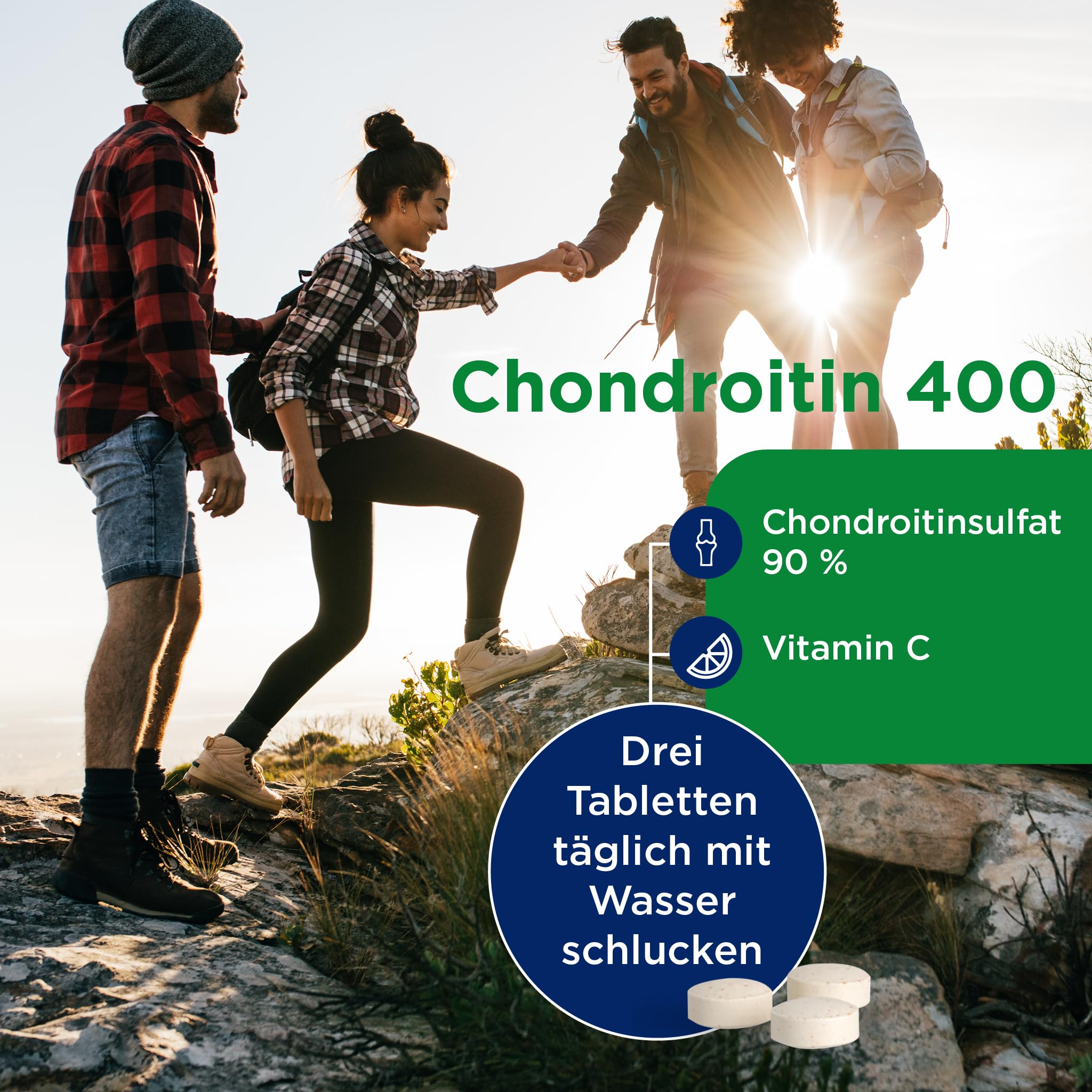 Healthspan Chondroitin | Hochwertige Formulierung mit 90% reinem Chondroitinsulfat | Unterstützt die Gelenkgesundheit mit zusätzlichem Vitamin C | Gelatinefrei | 90 Tabletten