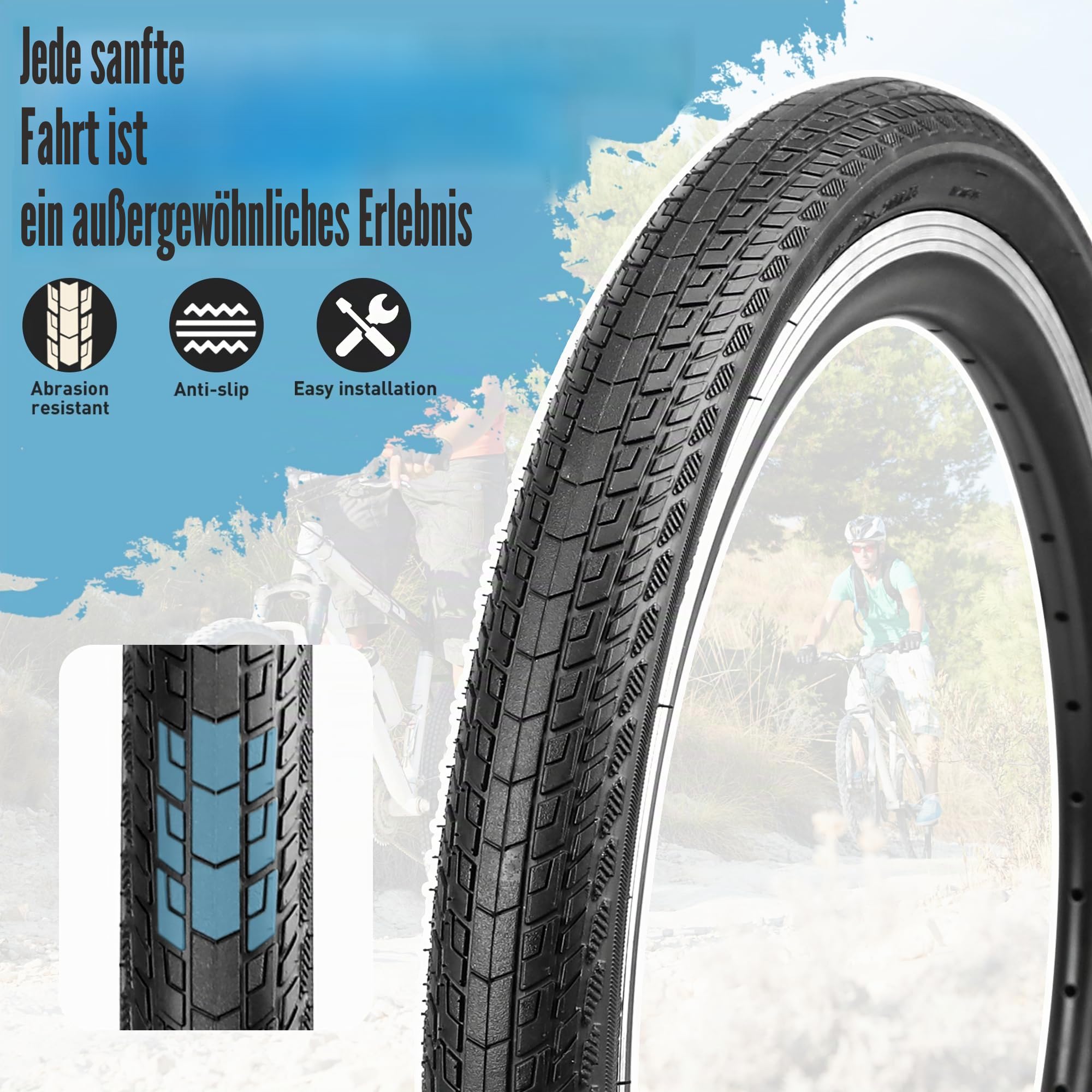 2-Set 20/24/26x1.75 Zoll Fahrradreifen+20/24/26x20x1.5-1.75 Schläuche mit AV 35MM & Reifenheber，Beste Wahl für Radsportbegeisterte