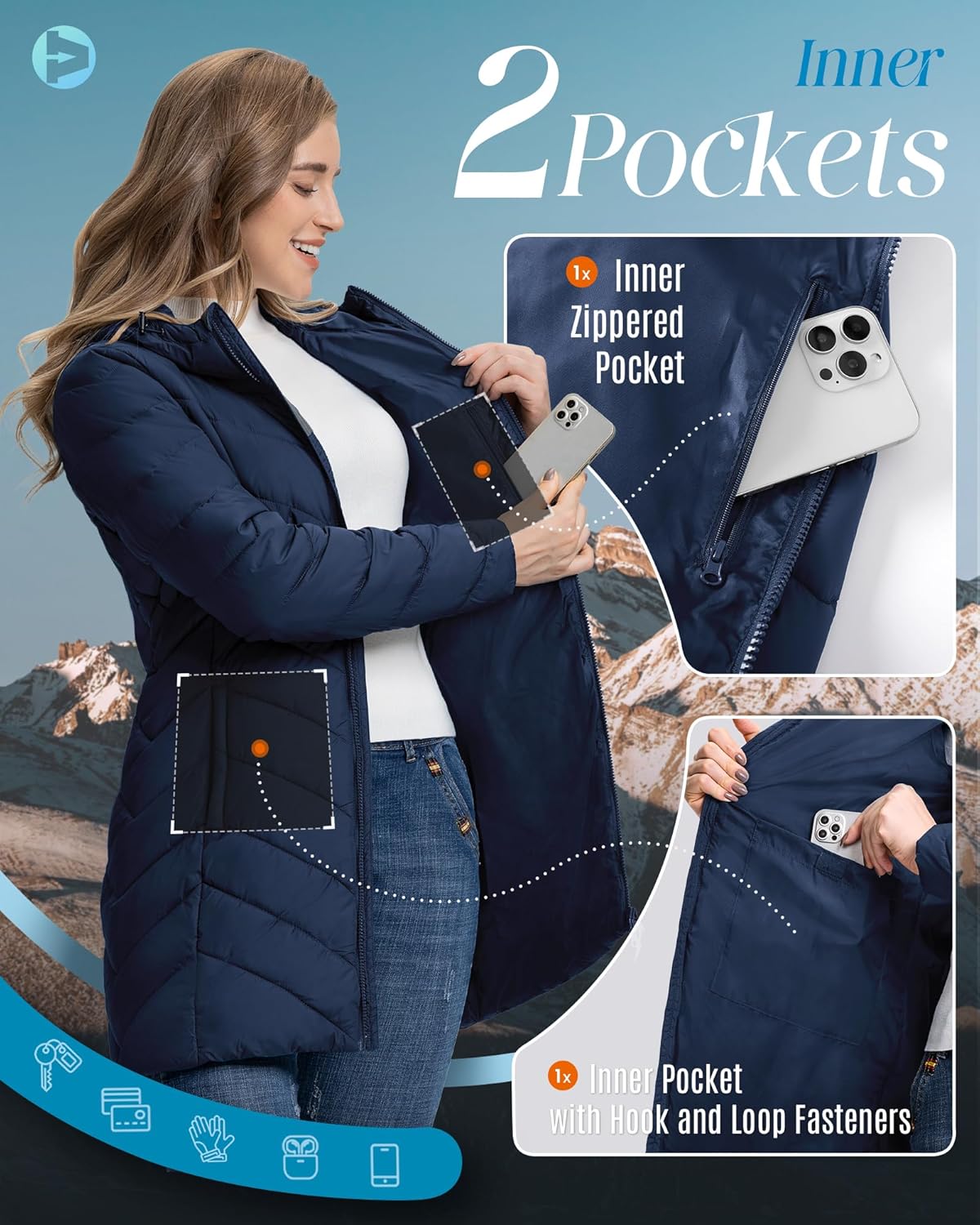 Outdoor Ventures Women's Long Hooded Lightweight Puffer Coat Quilted Insulated Winter Jacket - Image 3