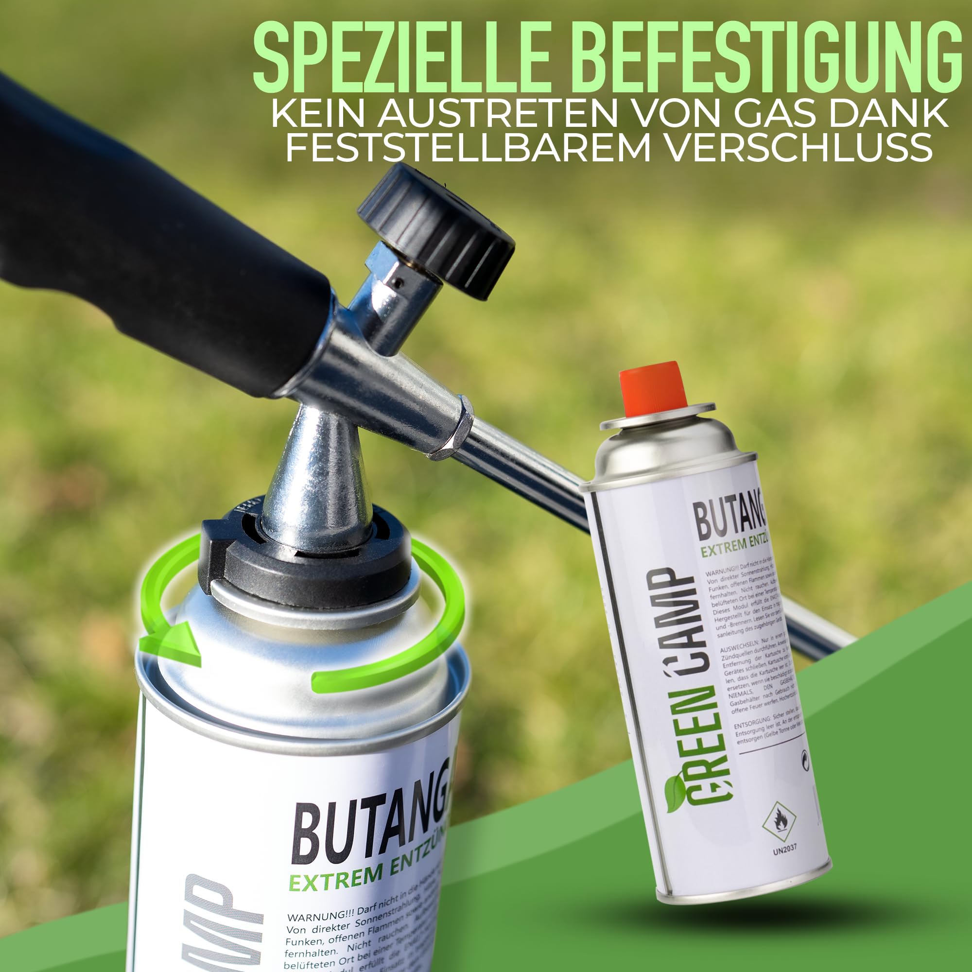 GREENCAMP® Unkrautbrenner [1100°] mit Piezozündung – Abflammgerät zur effektiven Unkrautbekämpfung – ergonomischer Unkrautvernichter mit regulierbarer Flamme – inkl. 12 Gaskartuschen (12 Kartuschen)