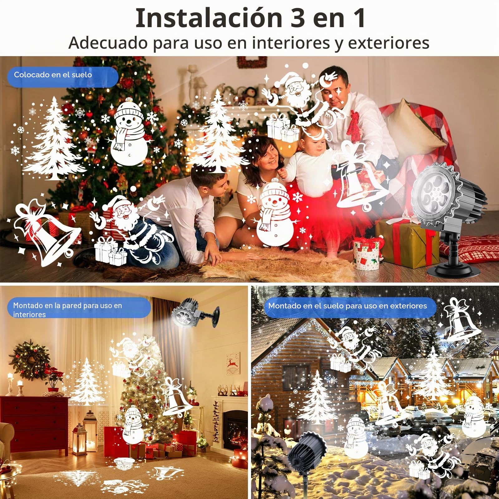 Proyector de copos de nieve de Navidad, Luz LED dinámica de copo de nieve, Proyector de luz impermeable para Navidad, iluminación exterior para jardín, ventana, pared, patio, decoración de fiesta de