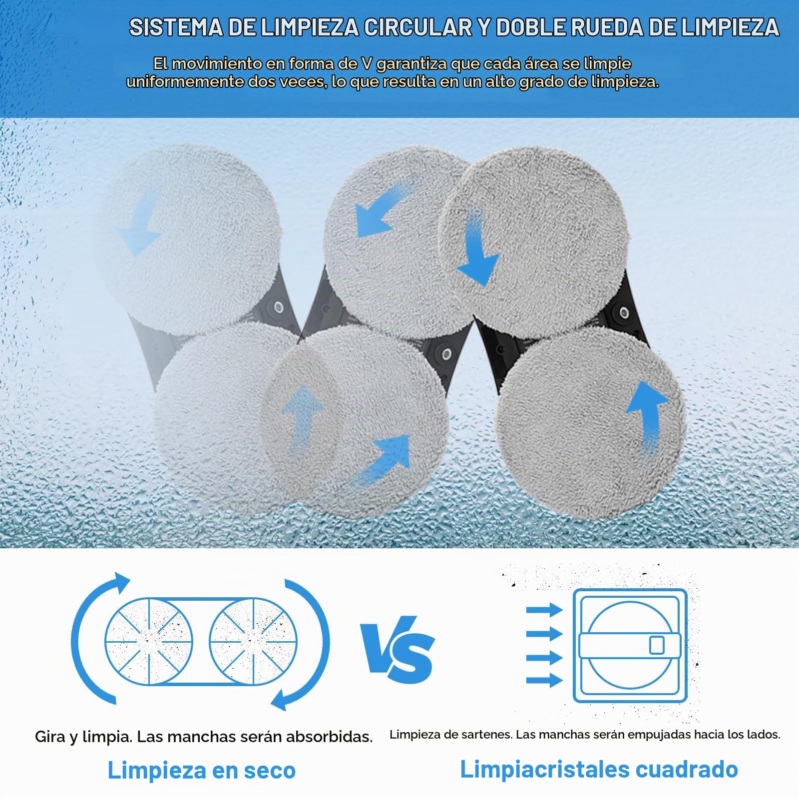 Robot Limpiacristales Automático, Rociado de Agua Automático y Planificación de Ruta, 2800 Pa Succión, Mando a Distancia, 10 Paños de Limpieza, para Ventanas Altas, Azulejos y Cristal