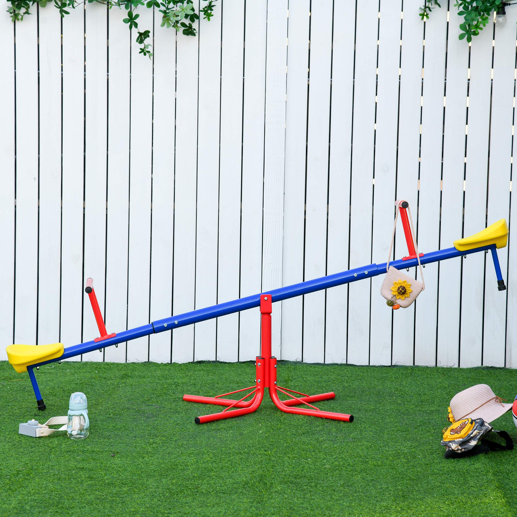 Outsunny Balancín Giratorio 360 Grados para Niños +3 Años con Base de 4 Varillas Postes de Tope y Asas Fáciles de Agarrar Patio Jardín 184x76x71 cm Multicolor