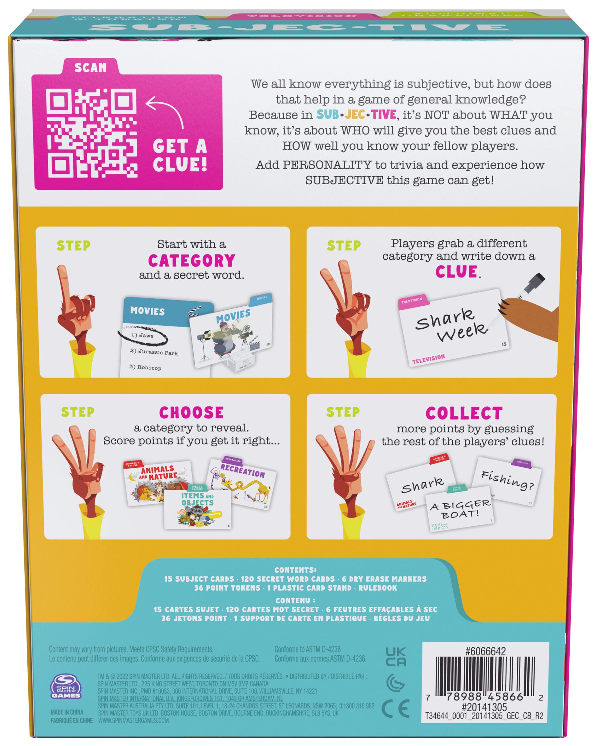 Spin Master Games, Subjektiv, ein Persönlichkeits-Trivia-Spiel für lustigen Familienspielabend, Kinderspiele, Camp-Spiele, Wortspiele, für Kinder und Erwachsene ab 10 Jahren