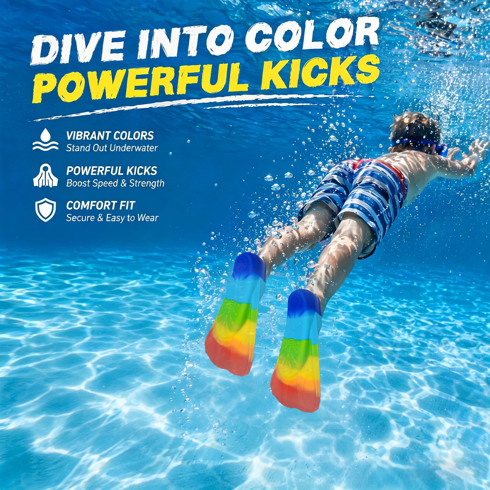 Palmes de natation courtes en silicone pour enfant XS S - Antidérapantes douces et confortables pour la natation, l'apprentissage de la piscine, la plongée avec tuba