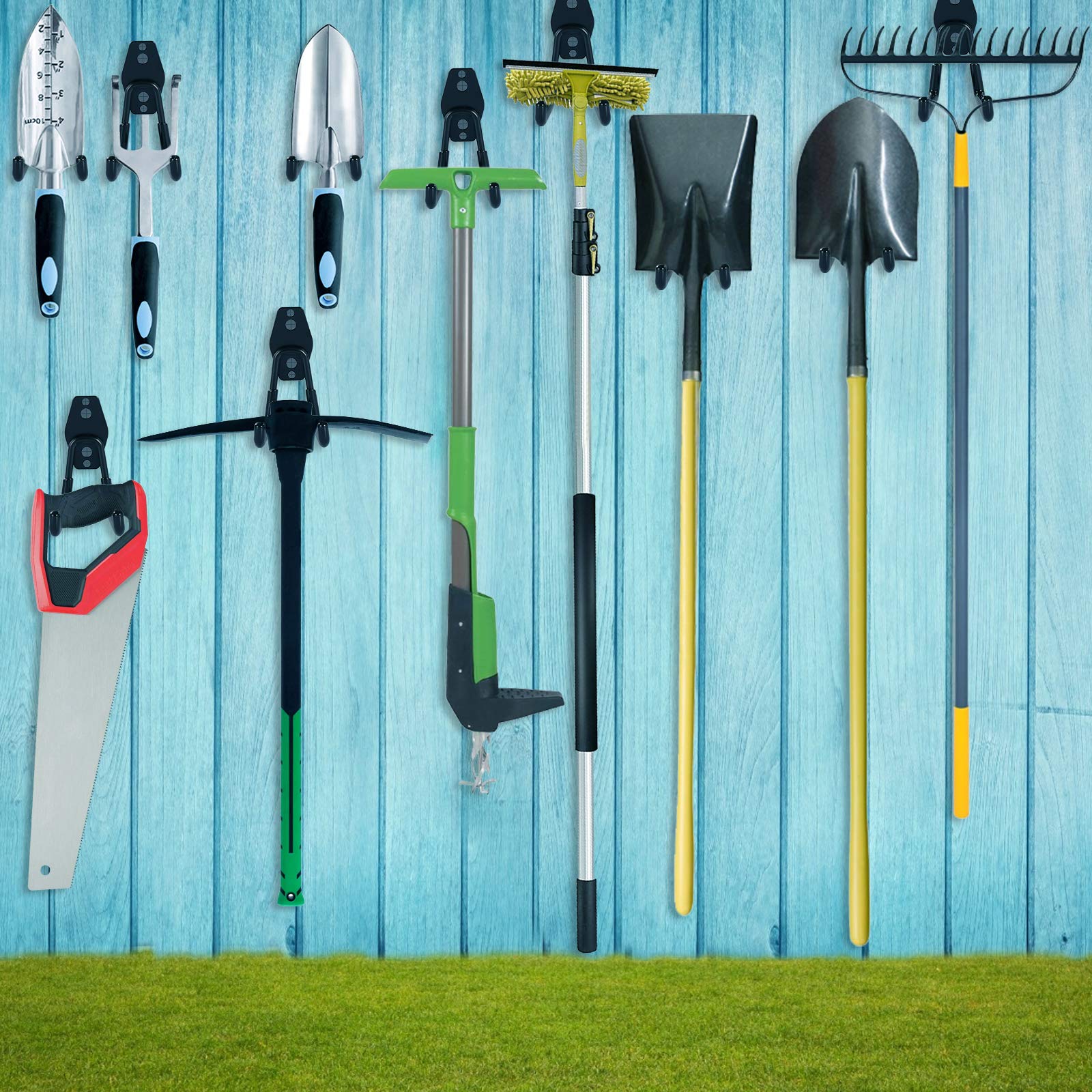 Garagenhaken, Wandhalterung, 12 Stück, Stahl, robuste Wandhaken, für Gartenwerkzeuge, Organizer, Garagenorganizierung, Fahrradhaken Garage, Aufbewahrung, Leiter, Mop- und Besenhalter