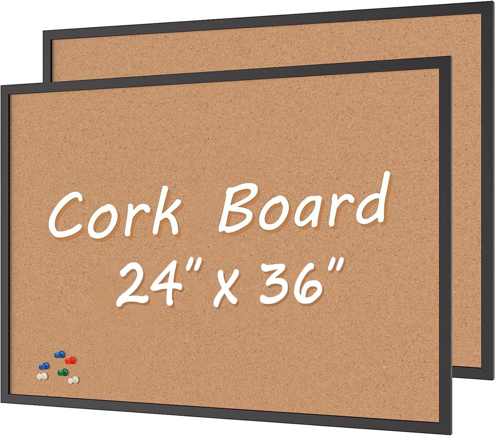 DESK TECH Small Cork Bulletin Board with Pinewood Wooden Frame 24 x 36 inches