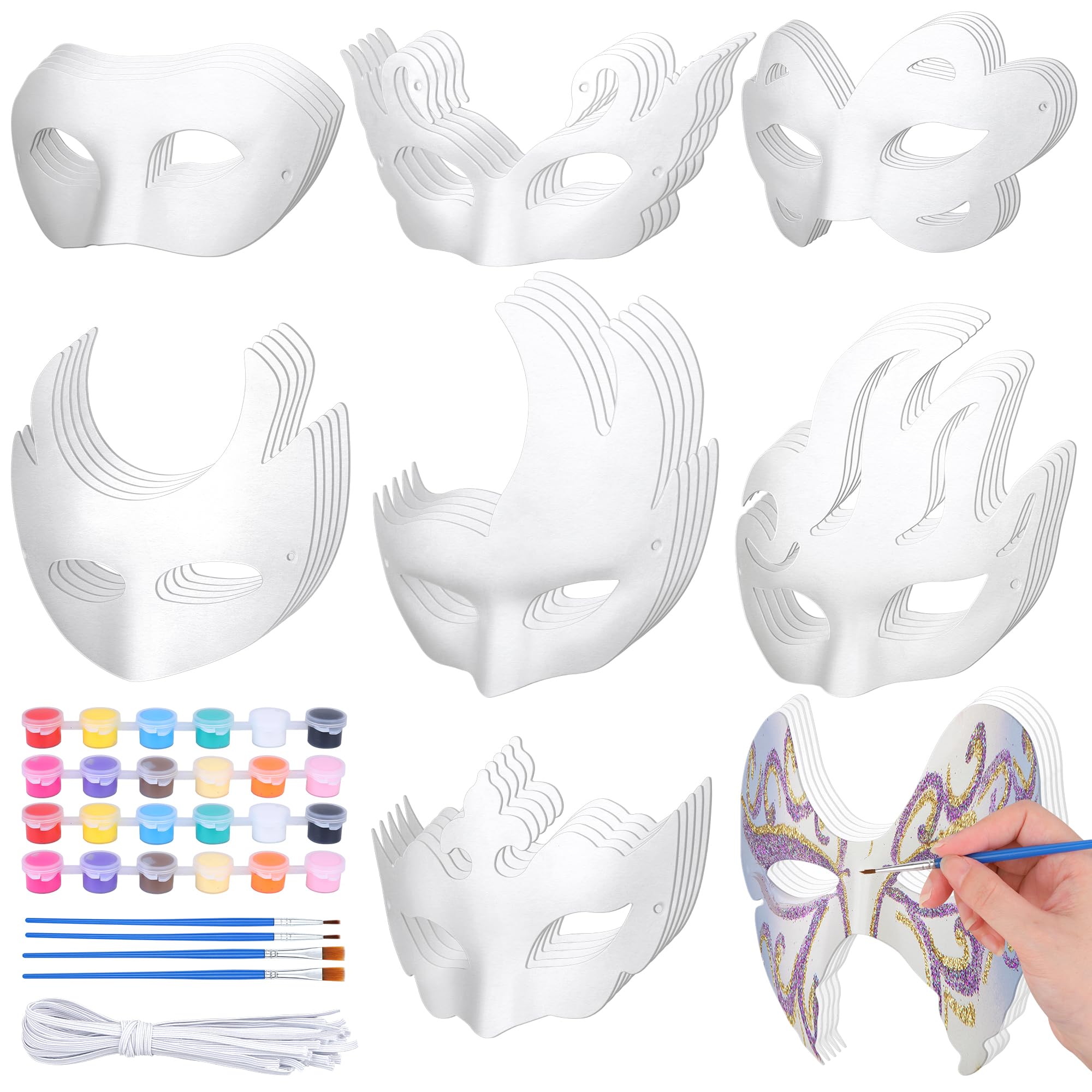 40 maschere di carta bianca per fai da te, mezza faccia, dipinte a mano, per graffiti, con pennelli acrilici, per feste di Halloween, carnevale, cosplay, feste