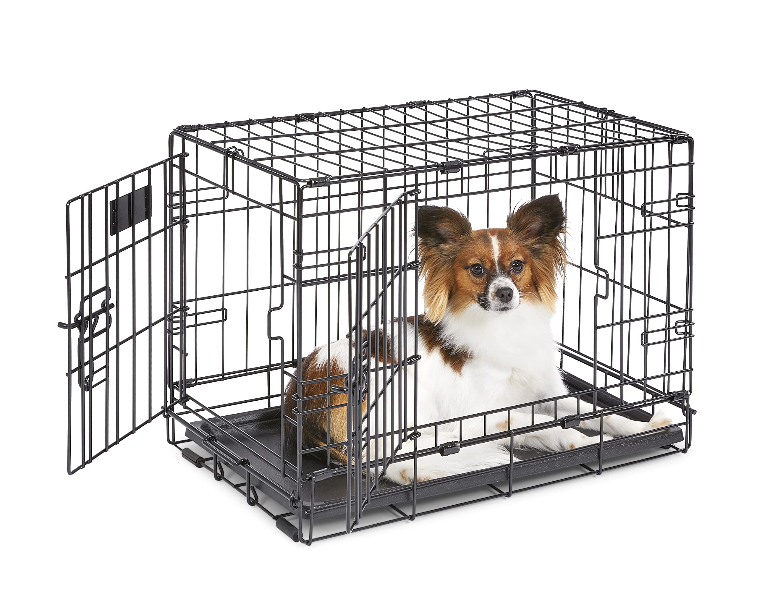 MidWest Homes for Pets 1522DD-KIT Kit Cage pour chiens iCrate 58,4 cm, modèle amélioré, double porte, comprenant une cage pour chien, un lit pour animal domestique, Noir