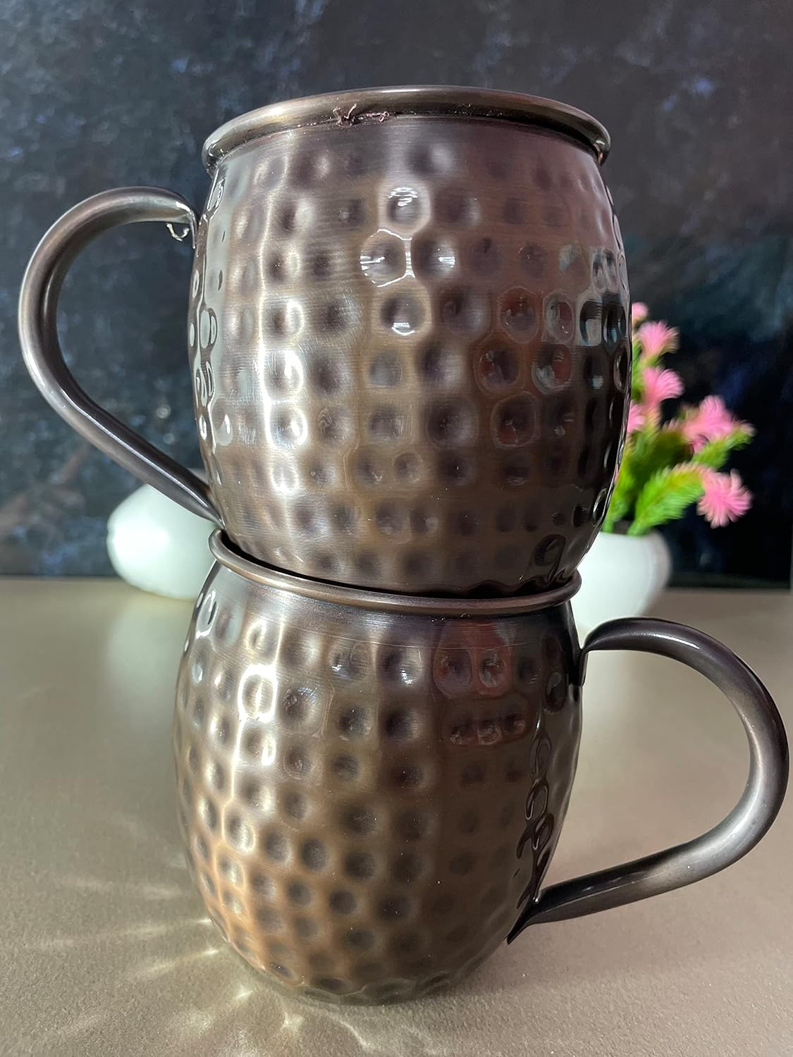 AWF Antique Hammered Finish Moscow Mule Copper Mug 16 (fl oz) each - 100% Food Safe -Hand Crafted- Set of 2 Mugs - valentine gift, thanks giving gift