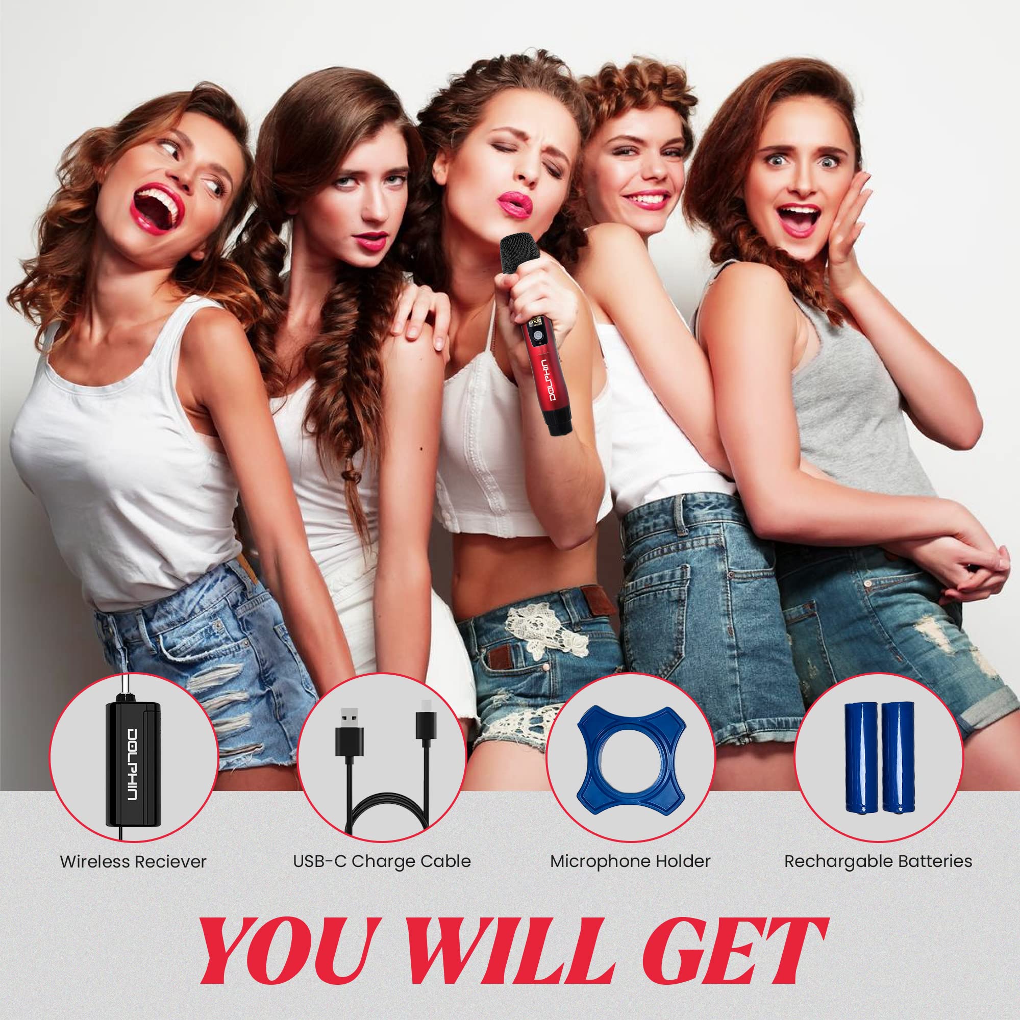 Dolphin 2023 New MCX11 UHF Wireless Microphone USBC Rechargeable, 50 Channels