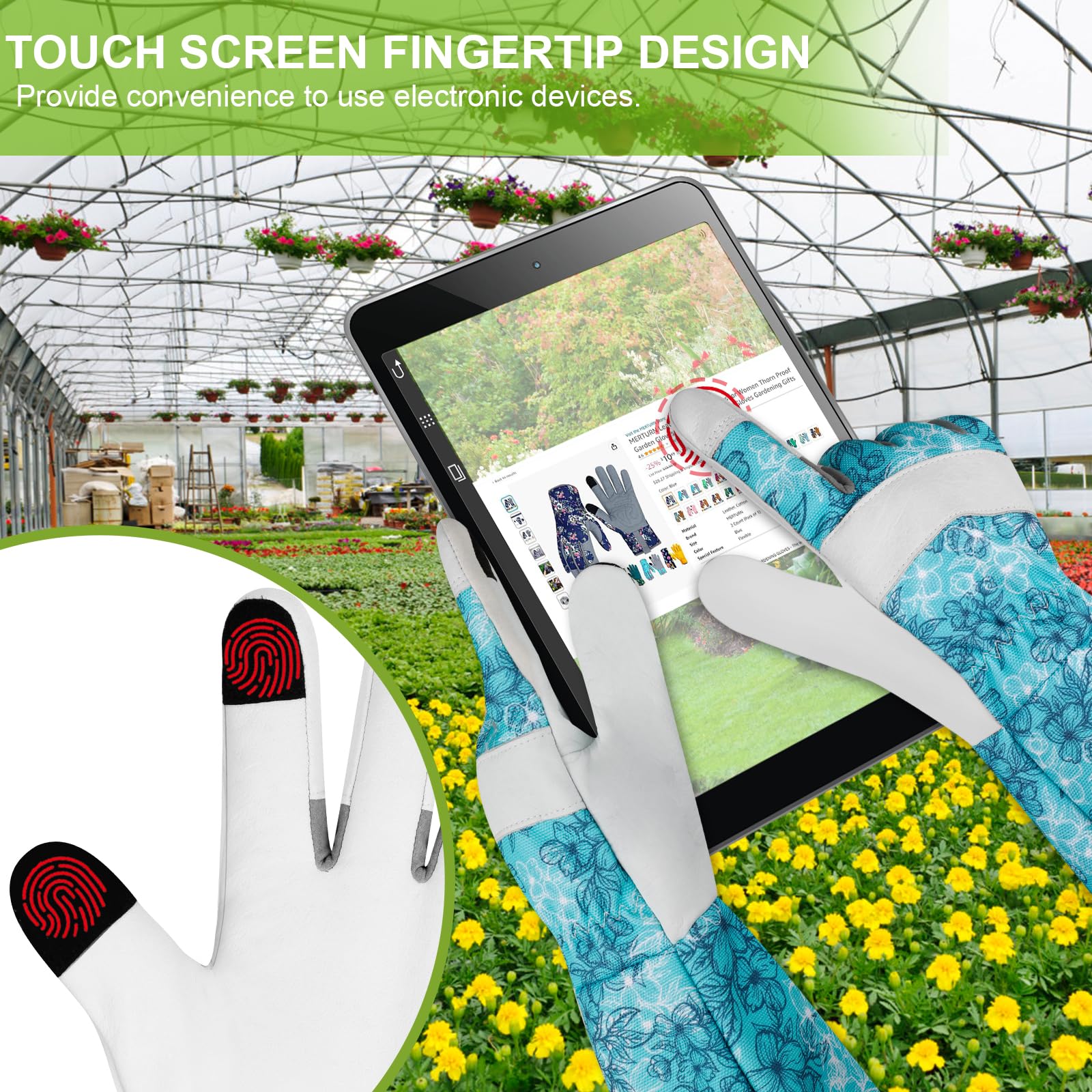 Gants de jardinage longs en cuir pour femme - Résistant aux épines - Design écran tactile - Gants de jardin pour le travail de la cour