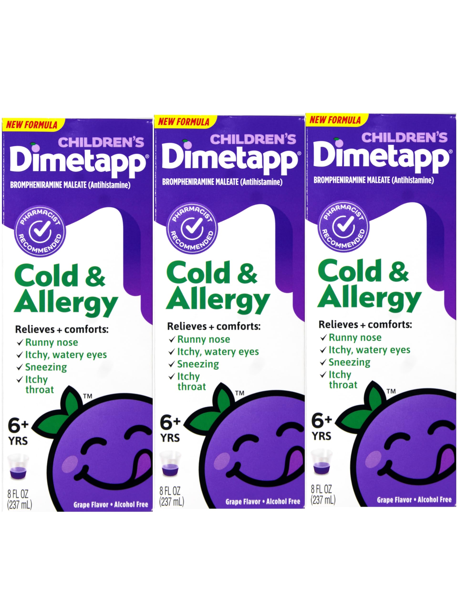 Children’s Dimetapp® Cold & Allergy Liquid – Grape Flavor, Alcohol-Free, 8 fl oz - 3 Pack