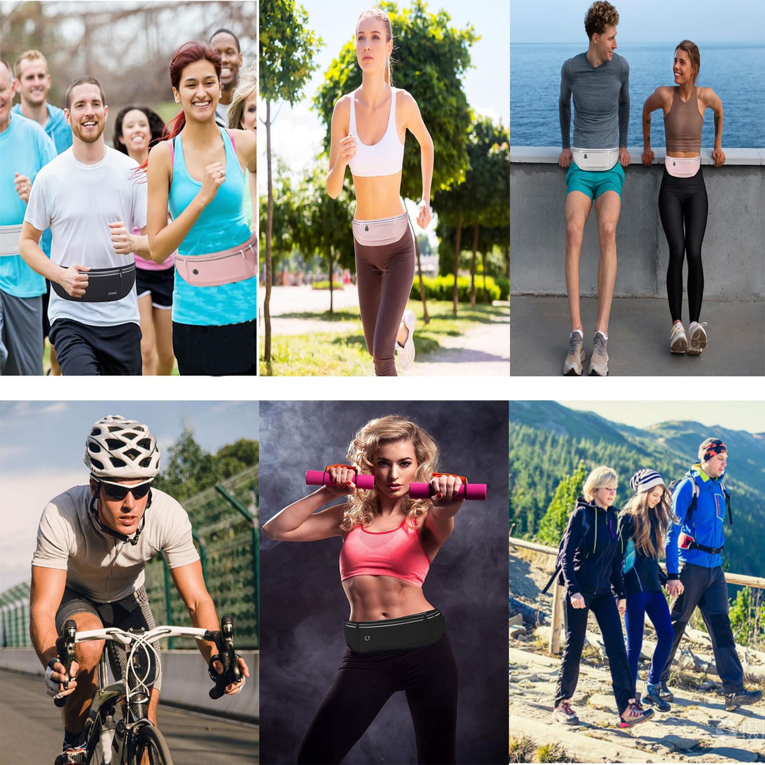 Cintura da corsa impermeabile per cellulare 3 tasche ciclismo fitness passeggiate Nero