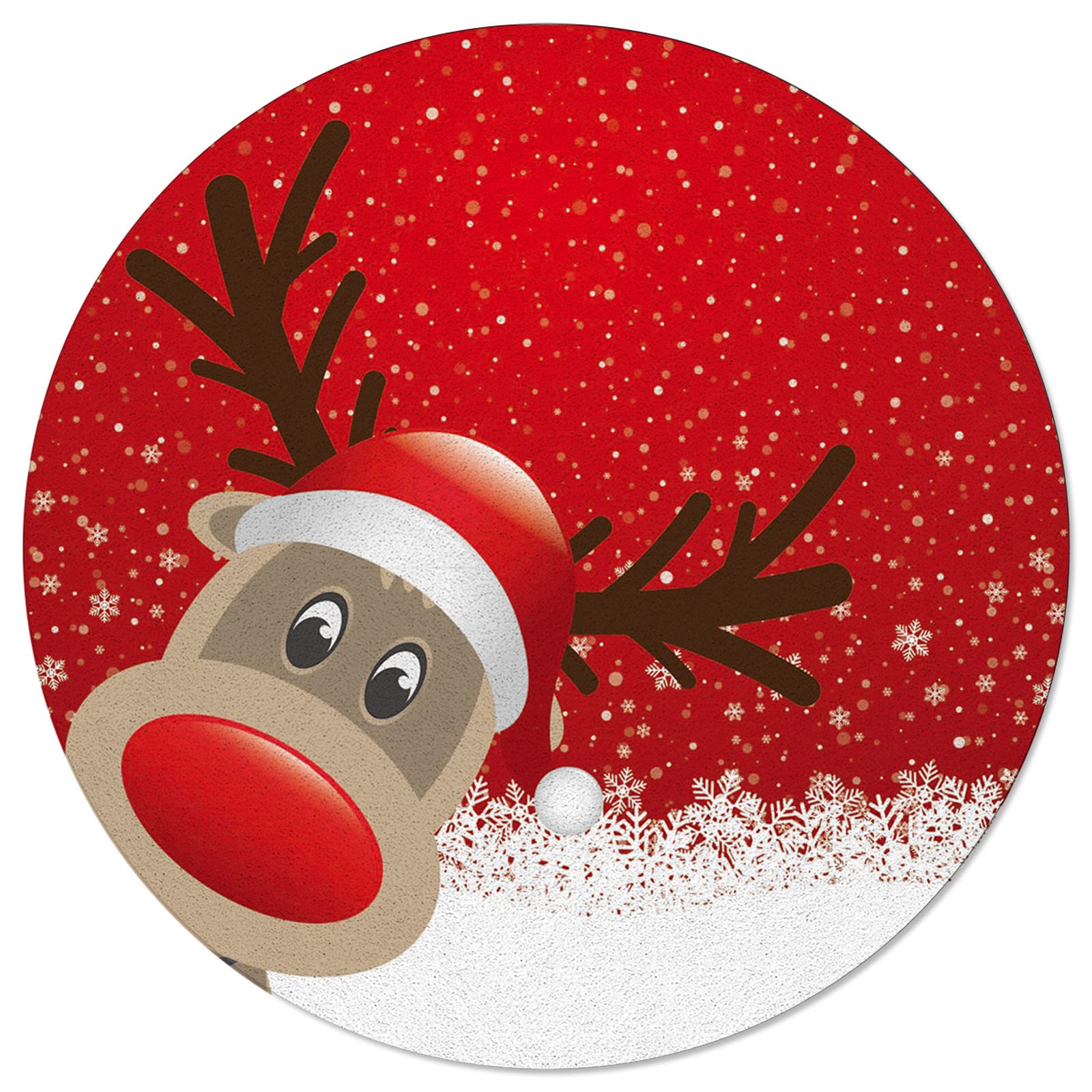 Christmas Reindeer Area Rug Round Rugs 3ft, Merry Christmas Happy New Year Winter Holiday Area Runner Circle Rug Non-Slip Carpets Kids Living Room Bedroom Indoor Outdoor Nursery Rugs Décor