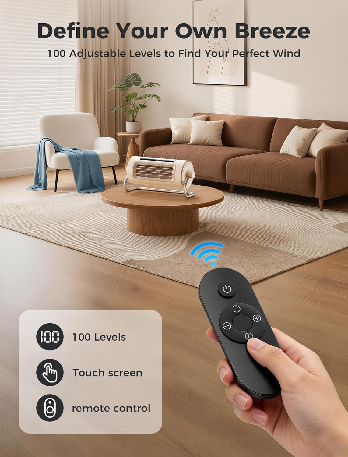 Aecooly Powerful Wall Mount Tower Fan, 8000mAh Battery, [20H Max Cooling], 100 Speeds Remote Control, 1-12H Timer, 360° Adjustable Angle Portable Oscillating Fan for RV, Kitchen, Bathroom-Beige