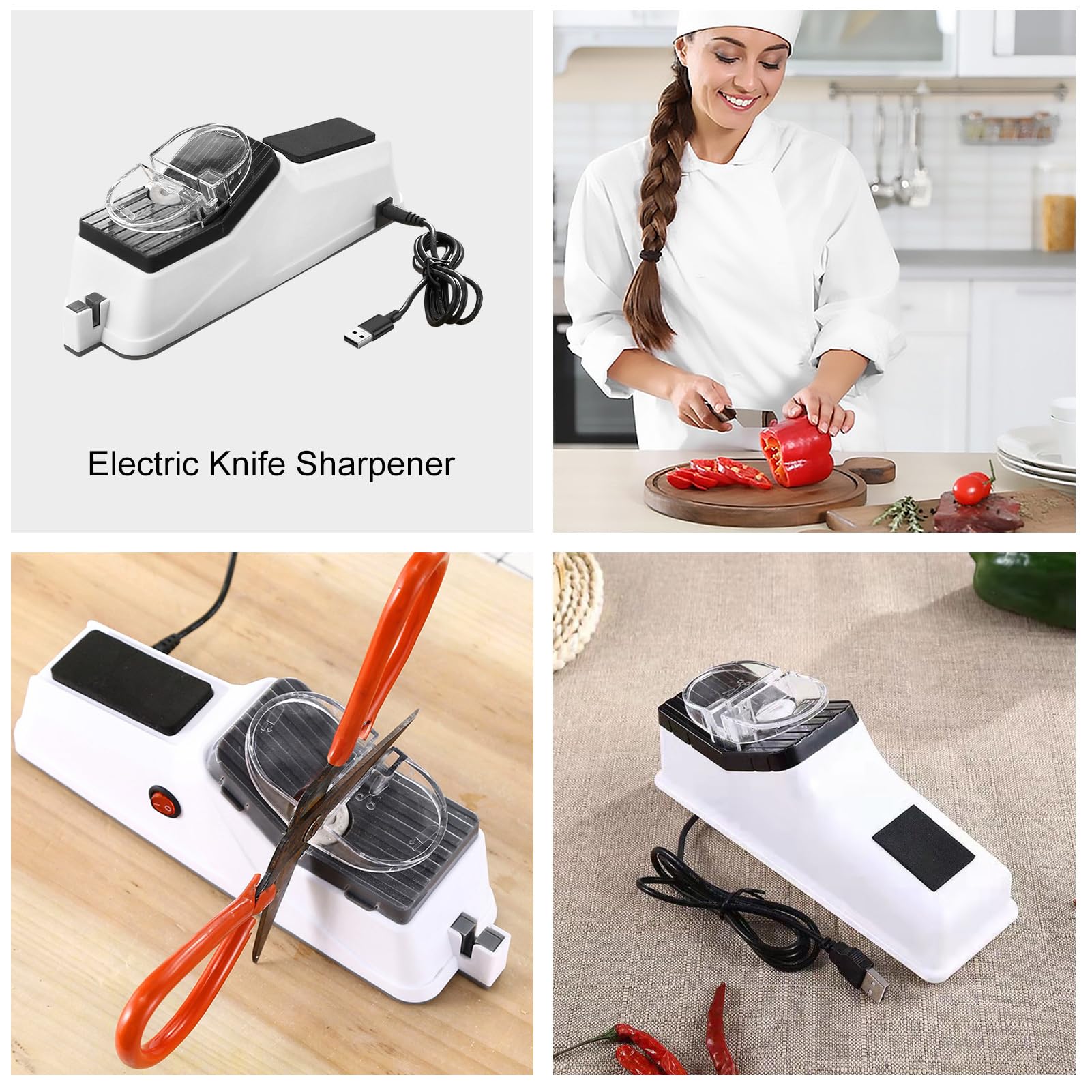 Aiguiseur de couteaux électrique : outils de chef de qualité, lame culinaire, maison, couverture de sécurité, bord | Affûtage et polissage rapides des couteaux pour la cuisine