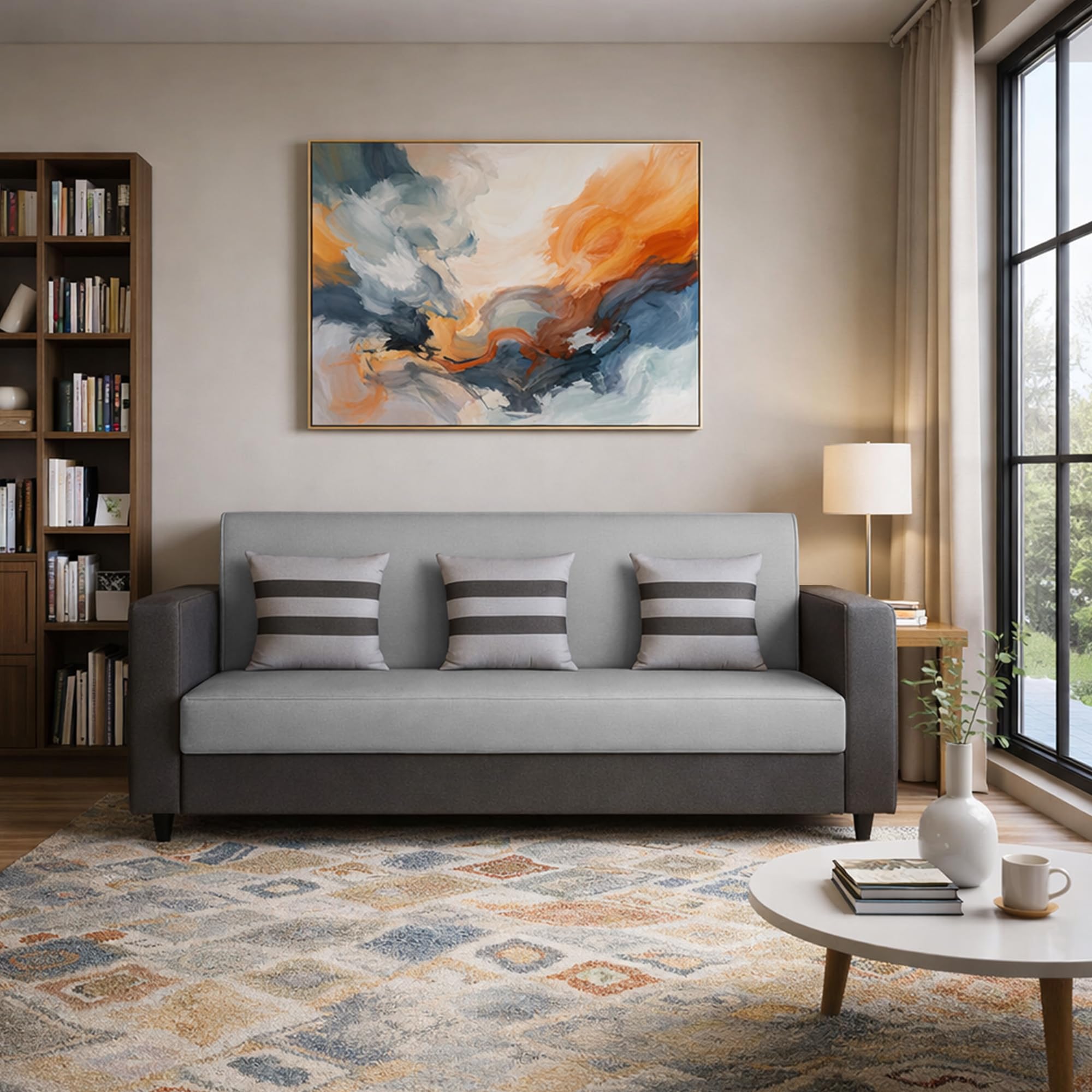 Andre 3 Seater Sofa Set for Living Room, Home (Black Grey Fabric) Premium Fabric Sofa-image-4