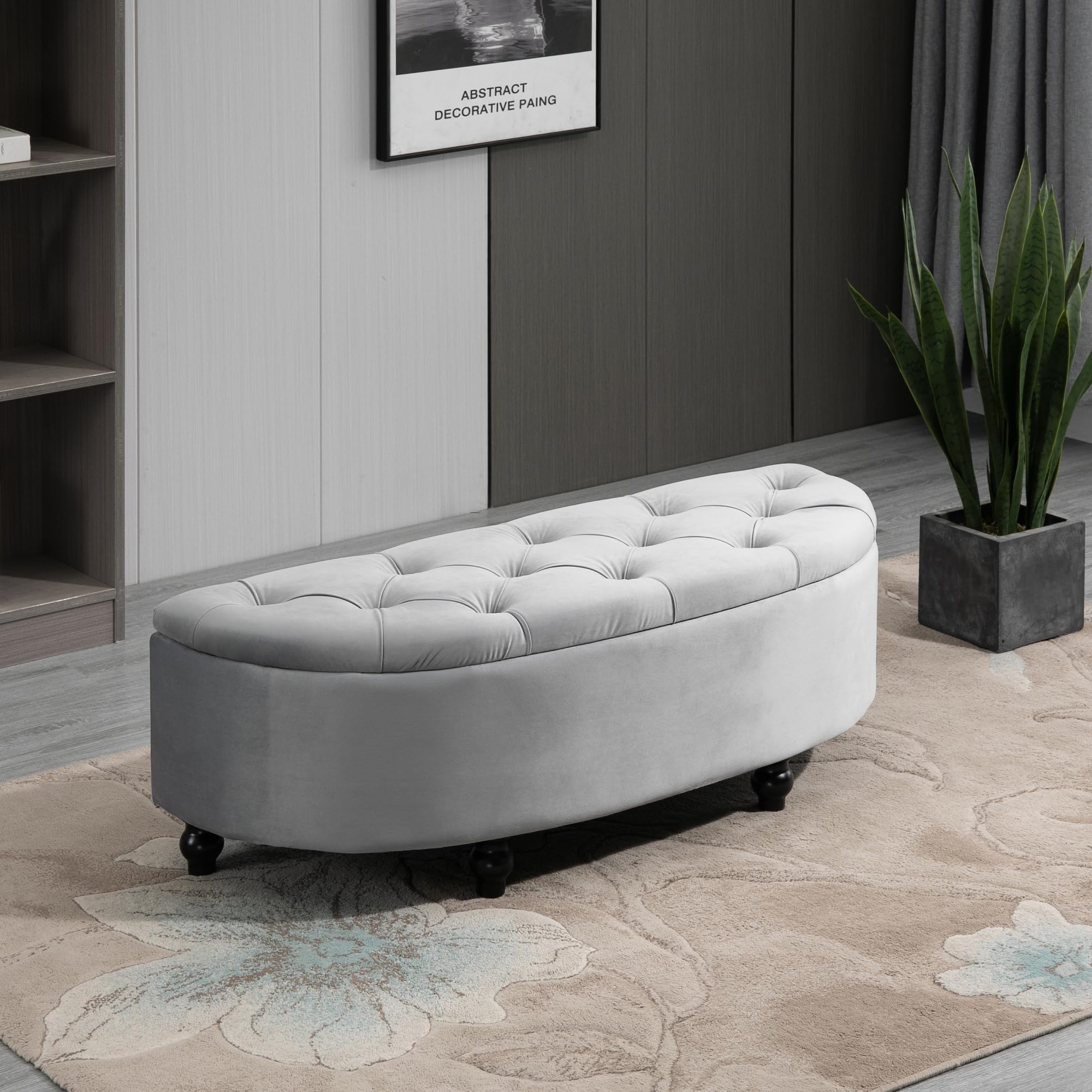 HOMCOM Banc de Rangement Capitonné Demi-Cercle 120 x 46 x 42 cm Gris