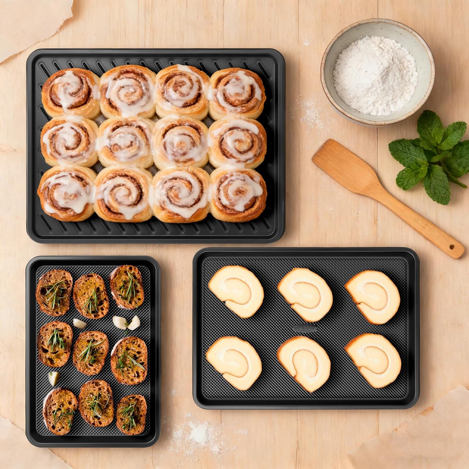 Cookie Sheets for Baking with Cooling Rack Set of 4, 0.8mm Thick Heavy Duty Nonstick Baking Sheets for Air Fryer, Half/Quarter/Jelly Roll Pans for Oven, Oven Trays with Diamond Texture - Image 8