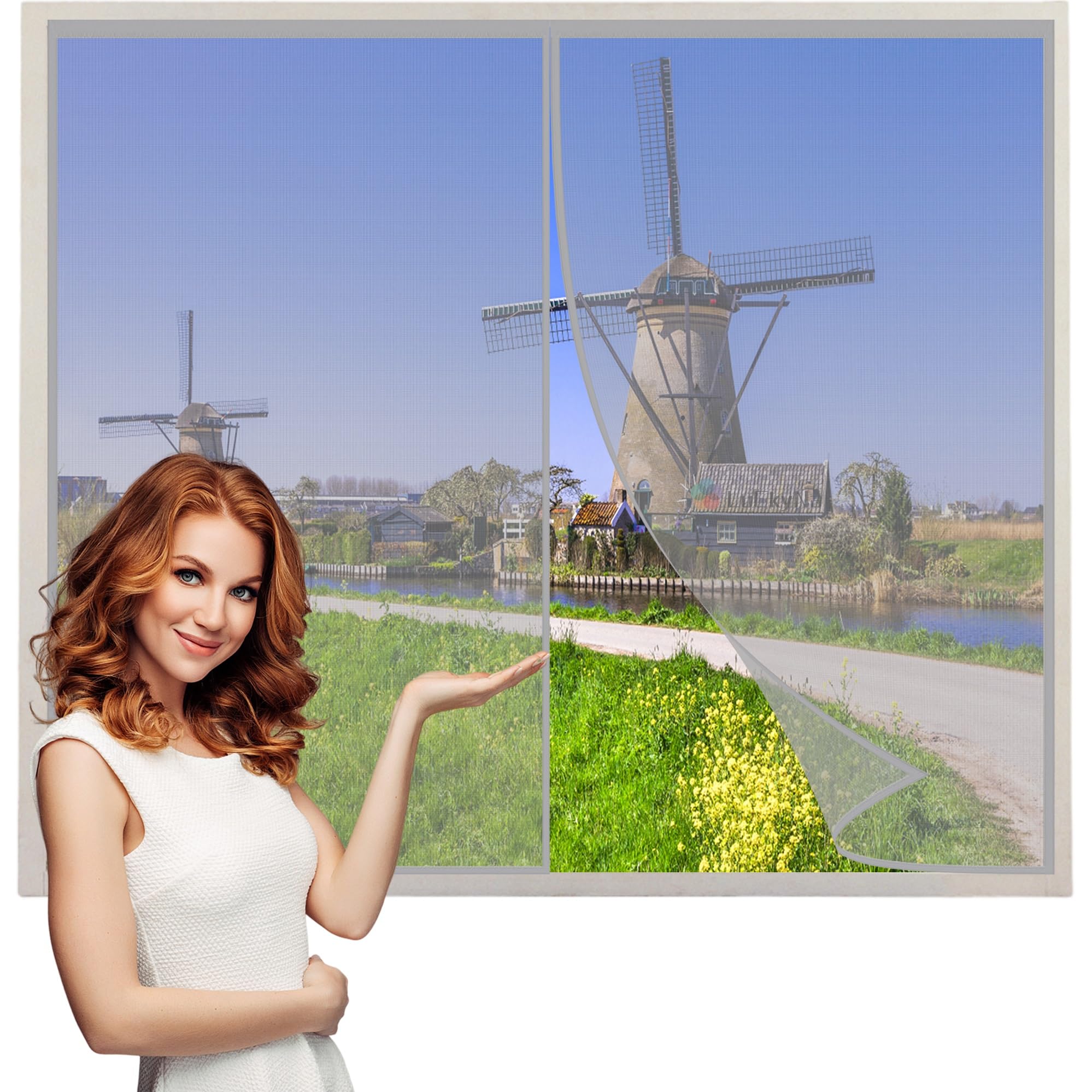 Magnetic Screen Door 90x110cm Grey Anti Mosquito Mesh Curtain-with Powerful Magnets and Full Frame Magic Tape-Hands Freefor Balcony Living Room Children's Room