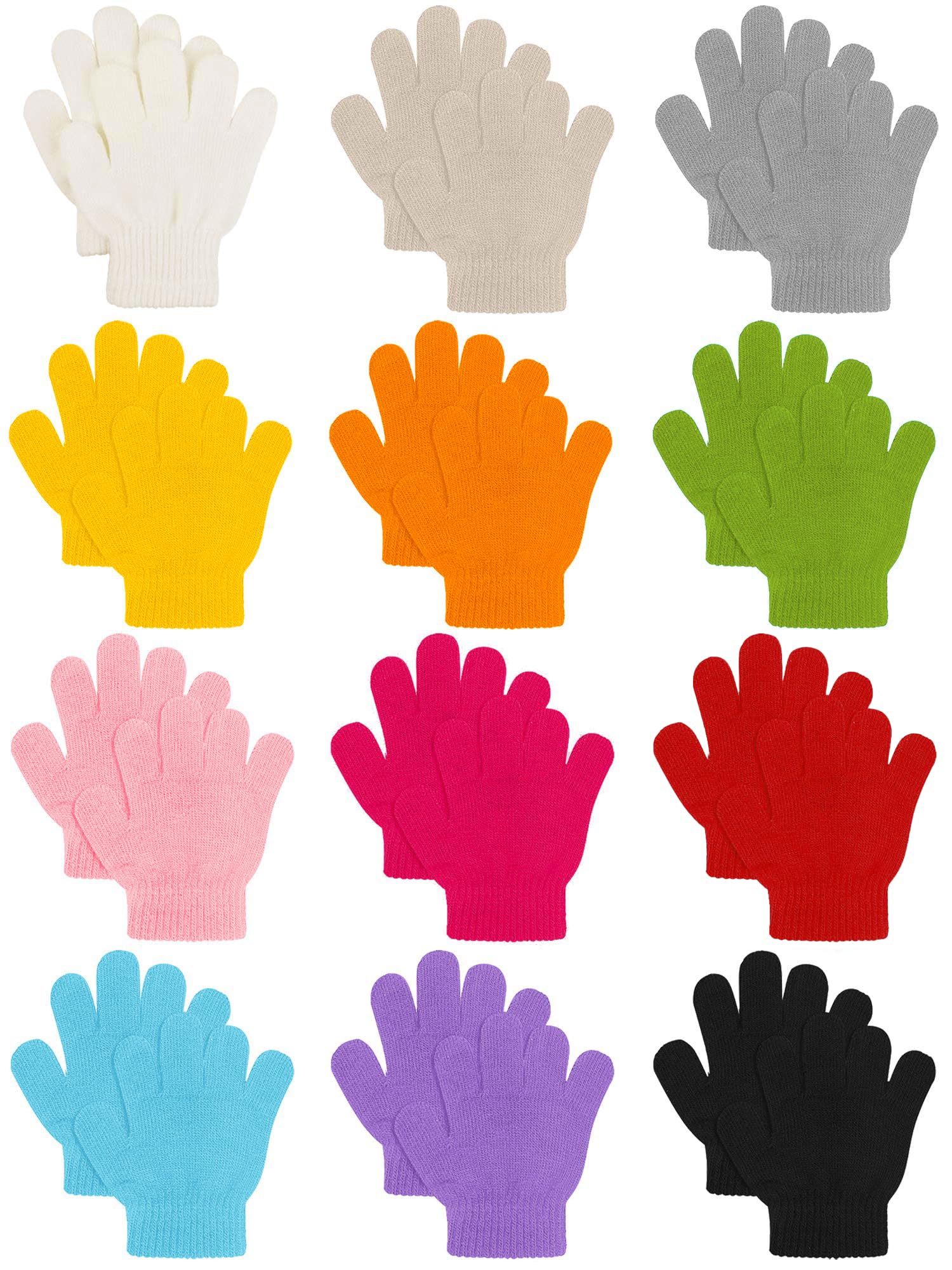 Cooraby Boys Mixed Colors G 12 Pairs Kids Warm Magic Gloves Teens Winter Stretchy Knit Gloves Girls Knit Gloves, 1-3 Years