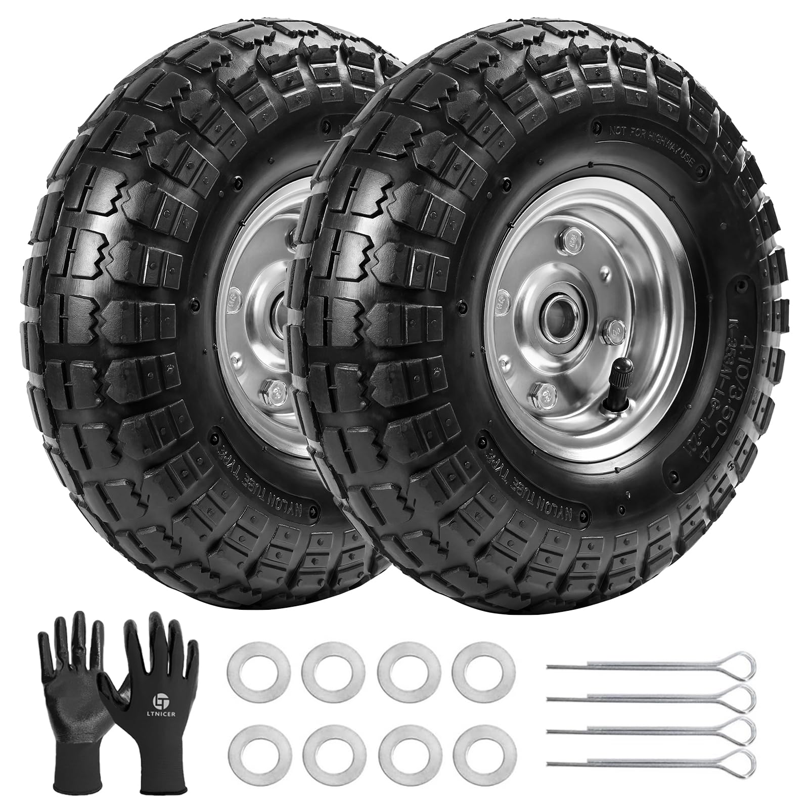 Neumáticos de repuesto resistentes de 10 pulgadas compatibles con carros Gorilla, camiones de mano, generadores, cortadoras de césped, 4.10/3.5-4 pulgadas con orificio de eje de 5/8 pulgadas y