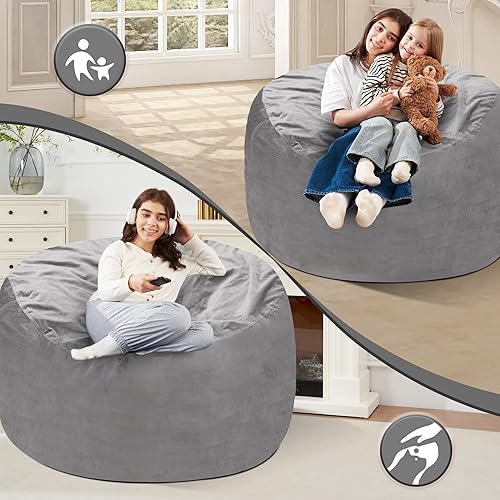 Miniatura 3 de Homguava - Sillón puff de 4 pies Sillón estilo puff grande de 4 pulgadas con relleno de espuma viscoelástica, sofá suave con funda de terciopelo