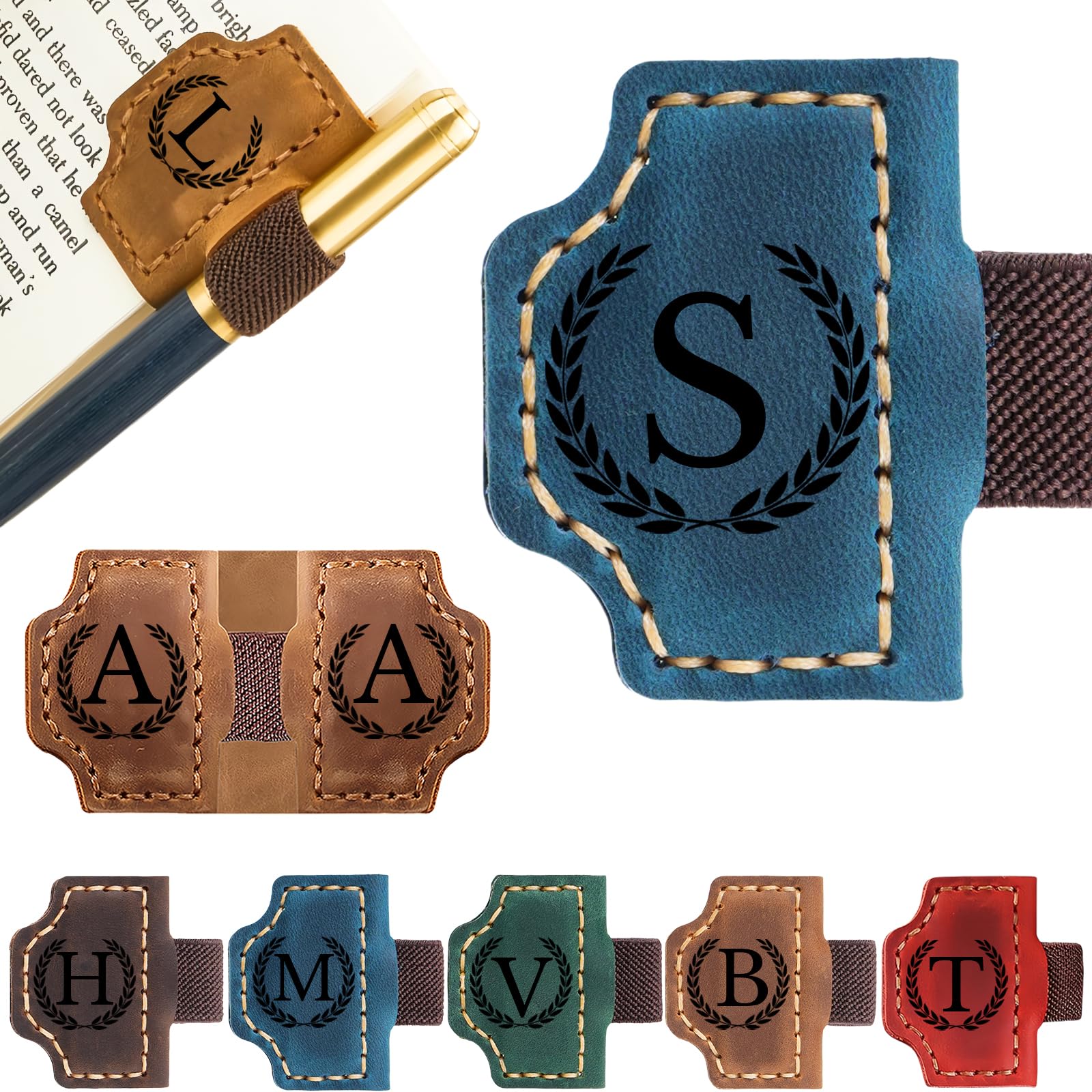 Custom Mark Bookmark with Pen Holder Personalized Magnetic Leather Bookmarks with 26 Letters Name Initial Magnetic Bookmark Gifts for Reading Women