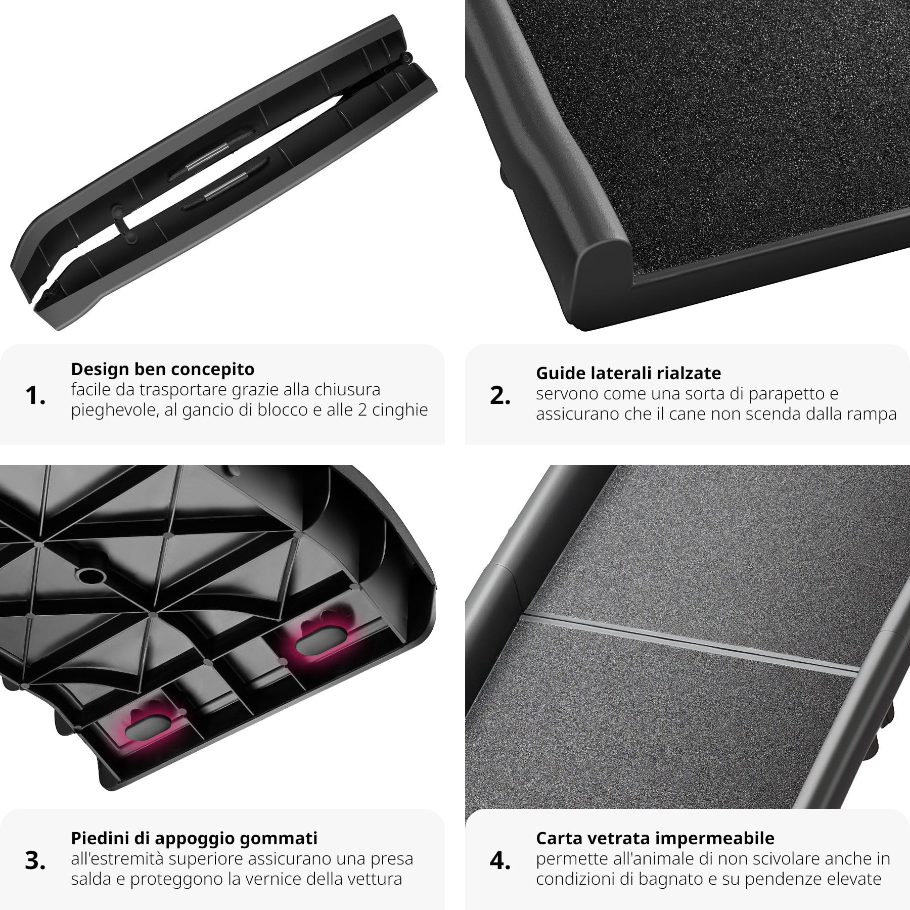 tectake® Rampa per Cani Paw Step, Richiudibile, Antiscivolo per Auto, Pieghevole con Maniglie Trasporto, Supporto fino a 90kg, Pedana per Cani, Rampe per Cani