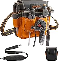 Vista 1 de Bolsas de cinturón de herramientas de cuero de 9 bolsillos, cinturón de herramientas resistente con hombro ajustable, bolsas multiusos