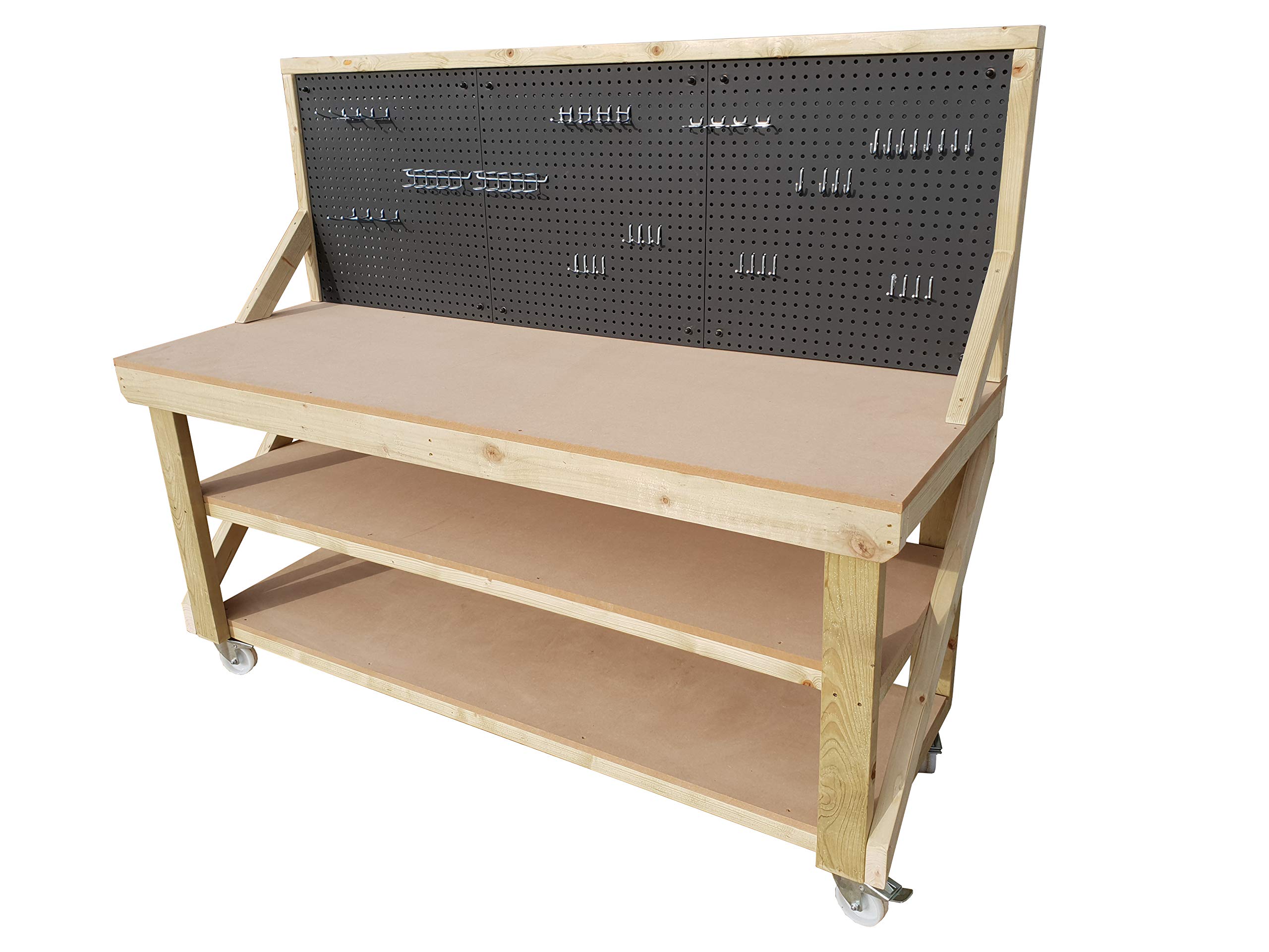 Buy Wooden MDF Heavy Duty Workbench Double Shelf With Peg Board and