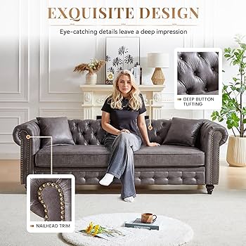 ピース　チェスターフィールド　アメリカ Amazon.com: Modern Chesterfield Sofa Couch, 85.5-inch Tech