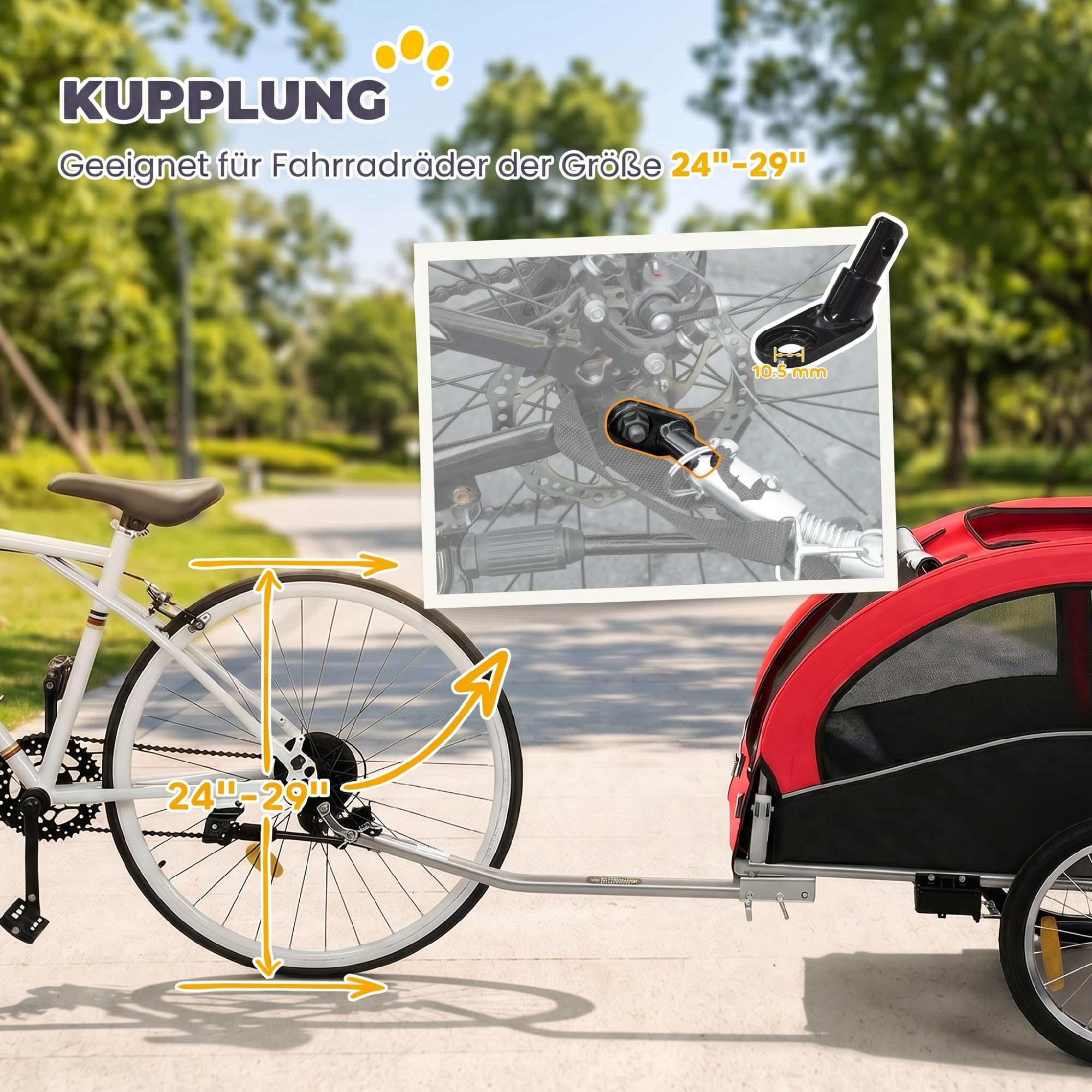 PawHut 2-in-1 Hundeanhänger für Fahrrad Hundebuggy für kleine & mittelgroße Hunde bis 20 kg Faltbarer Fahrradanhänger mit 600D Oxford, Reflektoren, Handbremse, Universelle Kupplung