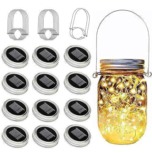 12 Pack Solar Mason Jar Lid Lights - 30 LED