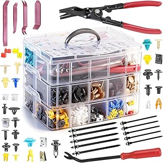 2080PCS Auto Retainer Clips Kit with Fastener Plier, Trim Removal Tools and 3-Layer Organizer Box, 33 Most Common Push Rivets for Car Bumper, Fender, Door Panel and Interior Repair