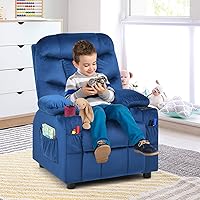 Vista 2 de Costzon Silla reclinable para niños con soporte para tazas, silla de salón de terciopelo ajustable con reposapiés y bolsillos laterales