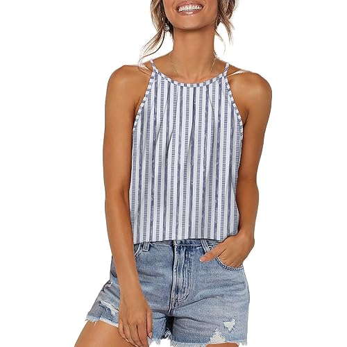 WlHOLL Womens Pleated Tank Tops Spaghetti Strap Camisole Halter Tops Curved Hem Fashion 2026