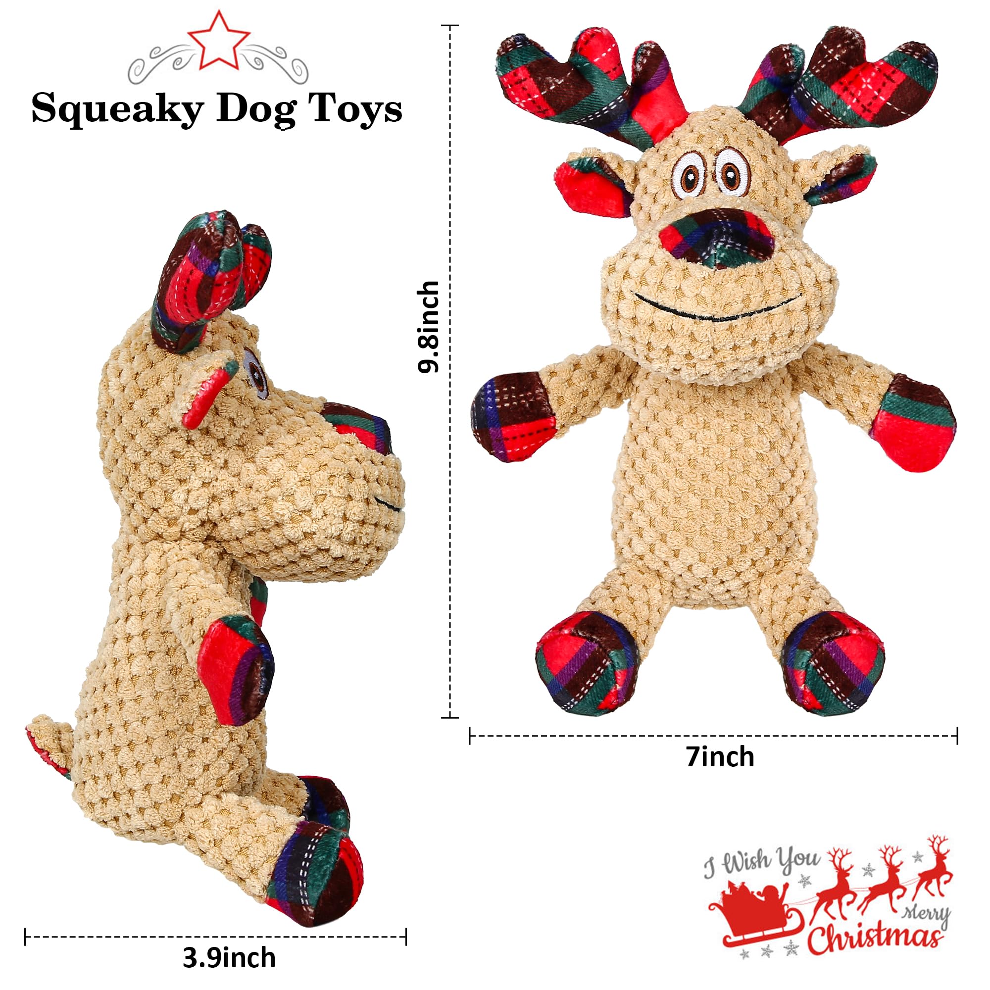 VORZOKISPL Christmas Squeaky Dog Toy - Soft Plush Reindeer Chew Toy, Durable & Safe Cotton, Interactive Xmas Gift for Small/Medium Dogs - Image 2