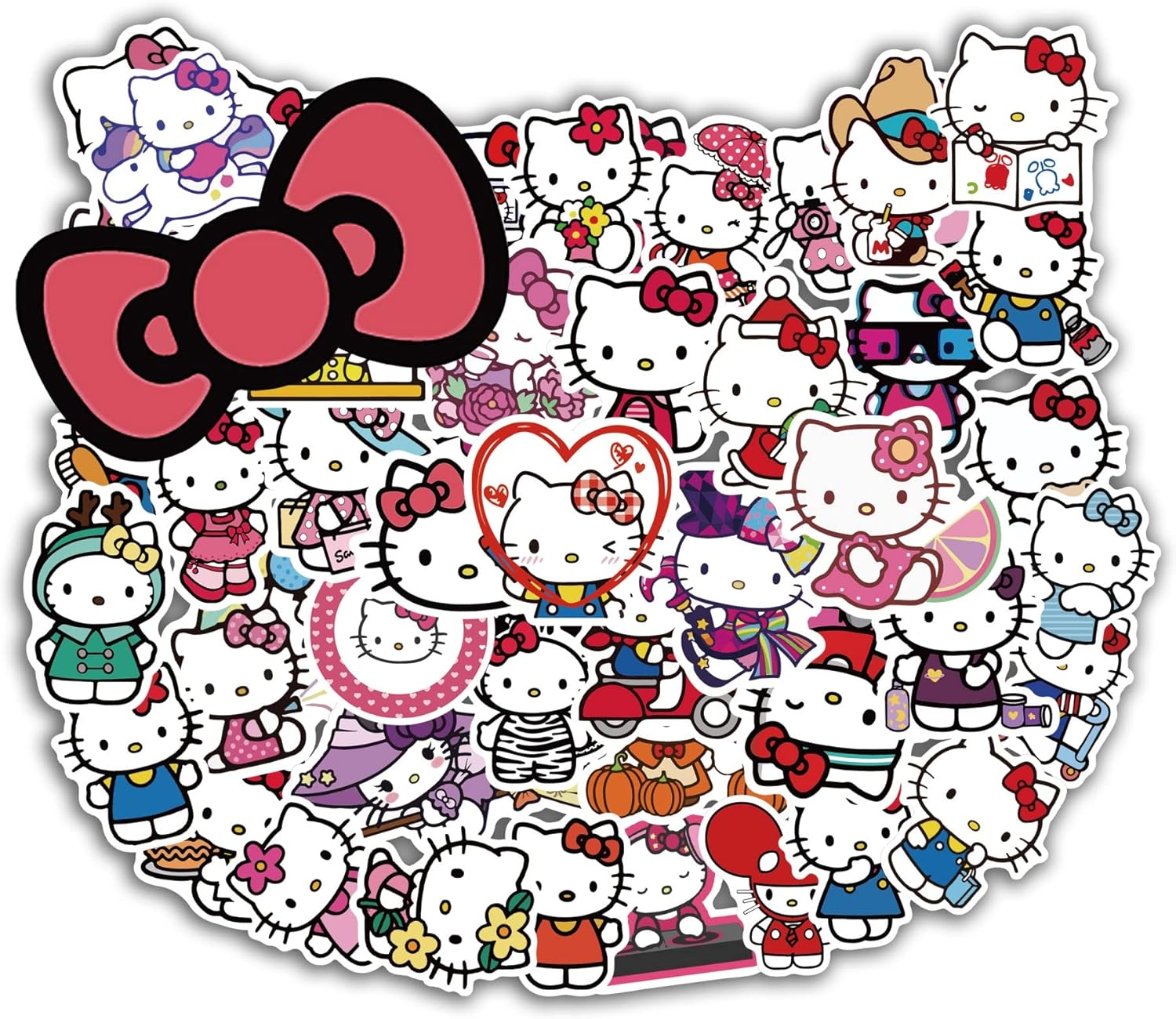 50PCS Hello Cute Kitty Stickers for Kids Teens Adults, Cartoon Kids Stickers for Water Bottles Laptop Luggage Scrapbook, Asverbet Waterproof Vinyl Decals