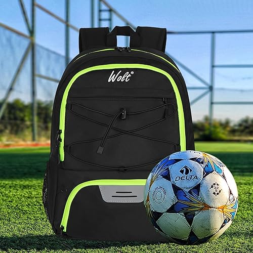 Miniatura 6 de WOLT Mochila de fútbol juvenil con soporte para pelotas y compartimento para zapatos para fútbol, fútbol, baloncesto, voleibol
