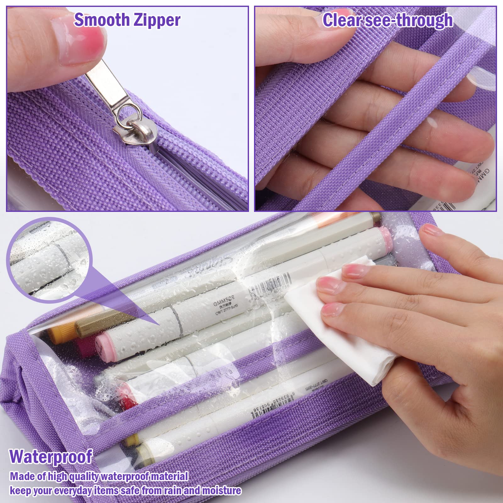 hoinya Large Capacity Pencil Case, 6 Compartments Transparent Pencil Pouch - Image 4