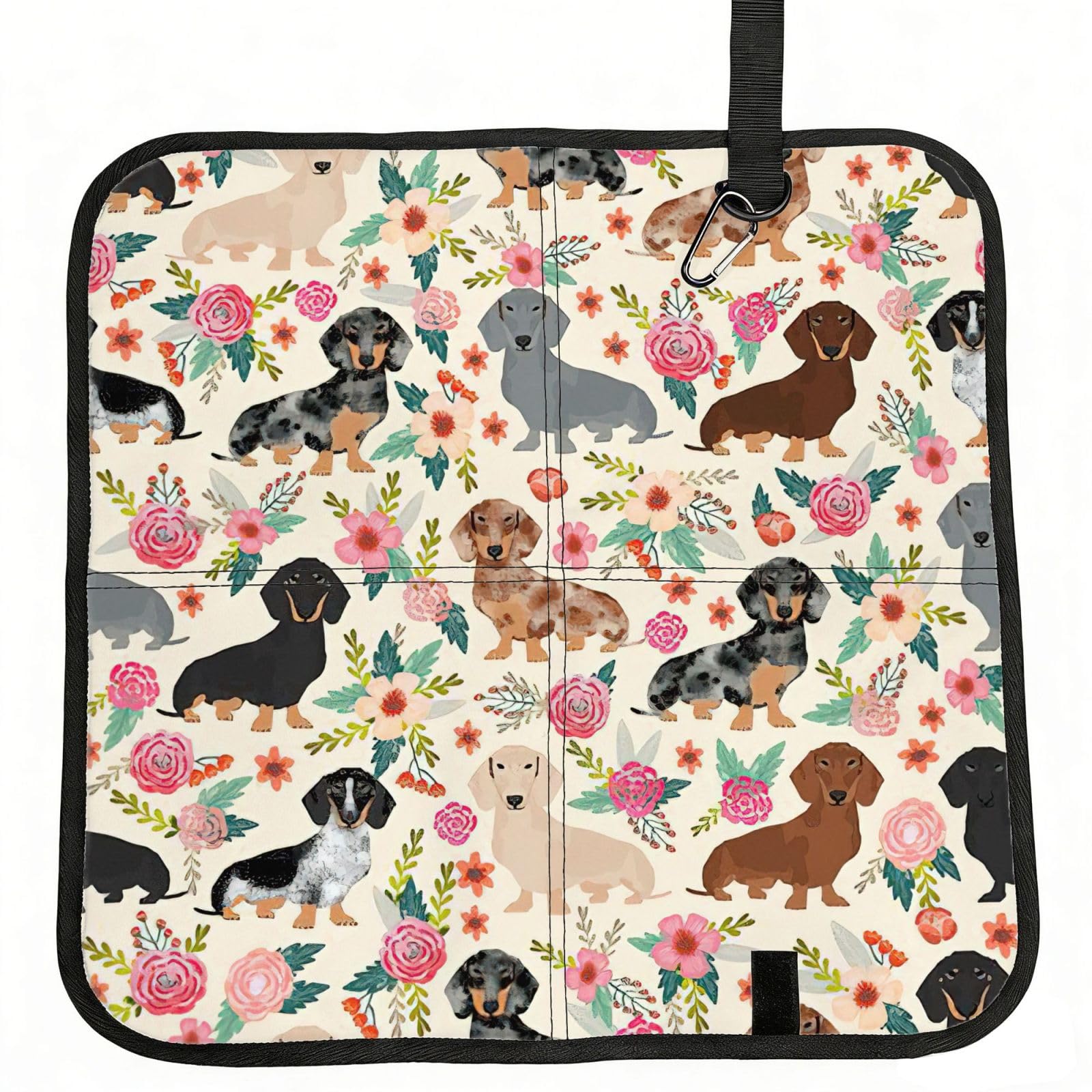 NImongt Dachshund Floral Print Portable Chair Pad Foldable Seat Cushion Outdoor Seating Office Picnic Camping