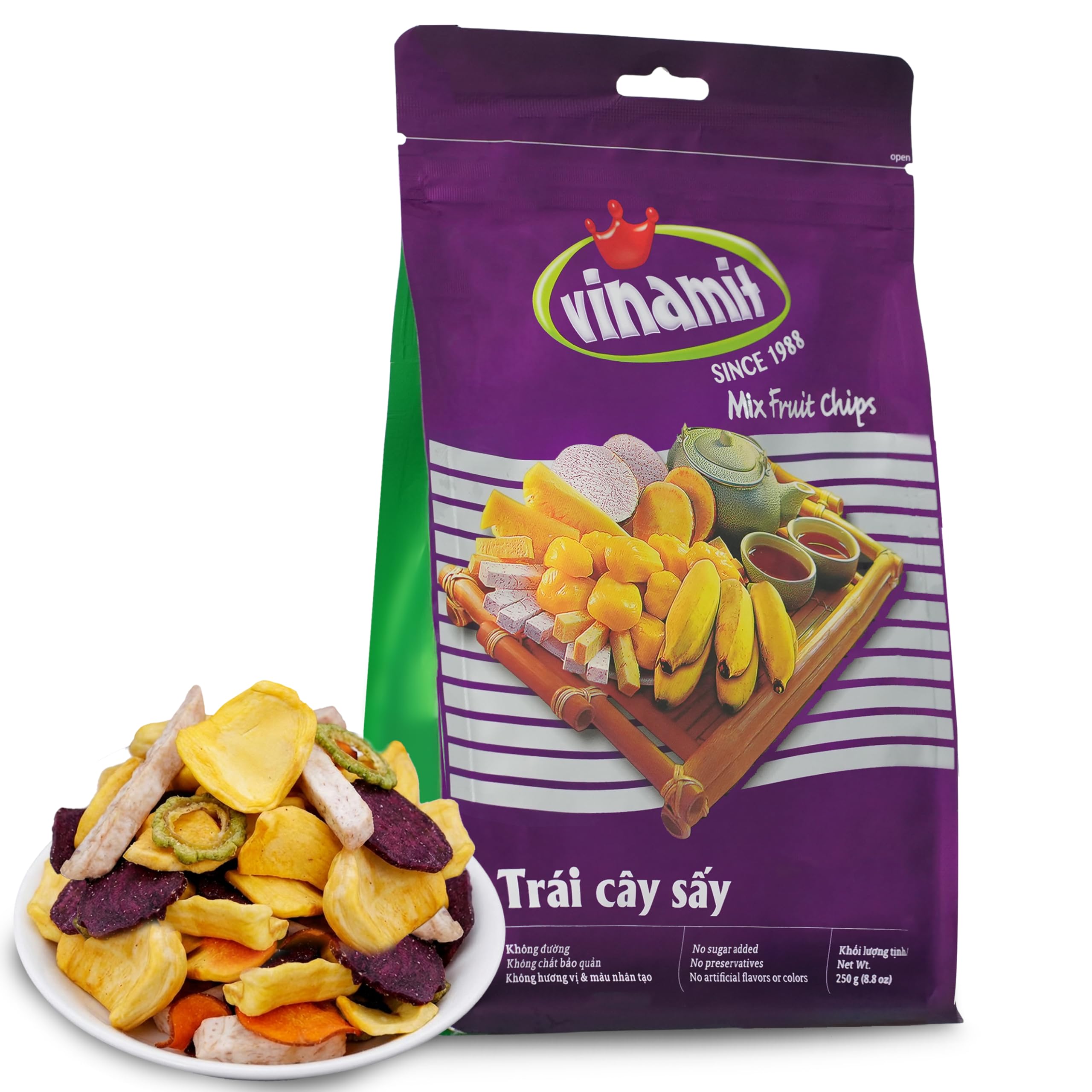 Vinamit Mixed Fruit Chips | Christmas Snacks 8.8 oz Bag | Tropical Mix with & Vegetable | No Sugar Added | Non-GMO, Gluten-Free, Vegan | Healthy Fruit Snacks for Adults, Kids, Gifting, Family Share