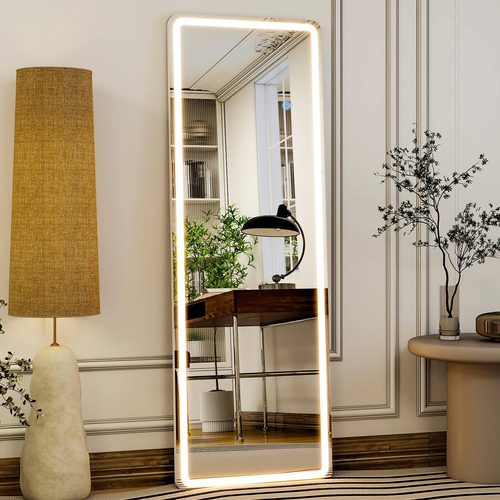 GLSLAND Lustro LED o pełnej długości - 142 cm x 50 cm lustro o pełnej długości ze światłem stojącym ze światłem do sypialni / szatni - ściemniane i 3 kolorowe oświetlenie / naścienne lustro na całe