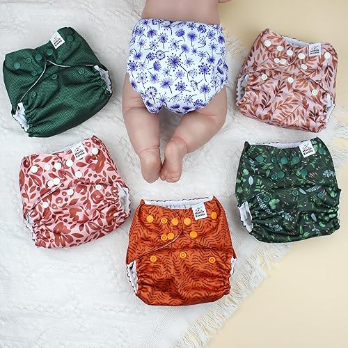 Miniatura 3 de Mama Koala Pañales de tela de bolsillo 3.0 para bebés con forro AWJ, paquete de 6 con 6 insertos de pañales de tela natural de 4 capas, pañales de