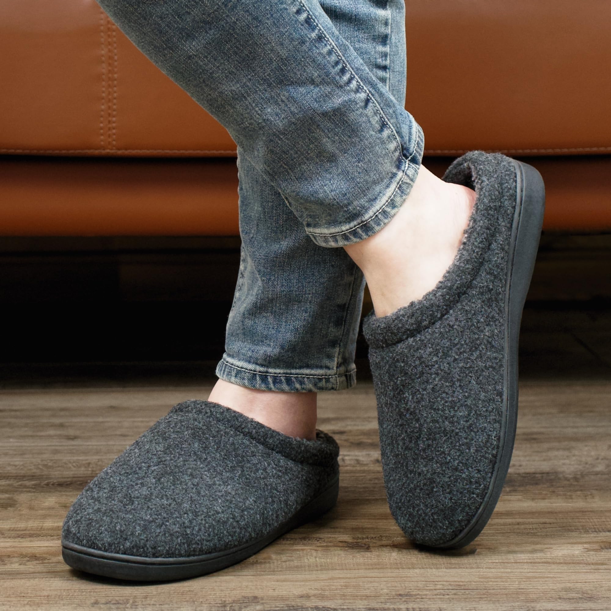 Men’s Slippers Indoor Outdoor, Warm House Shoes for Men with Plush Lining and Non-Slip Sole, Cozy Winter Comfort Footwear Size 7-14