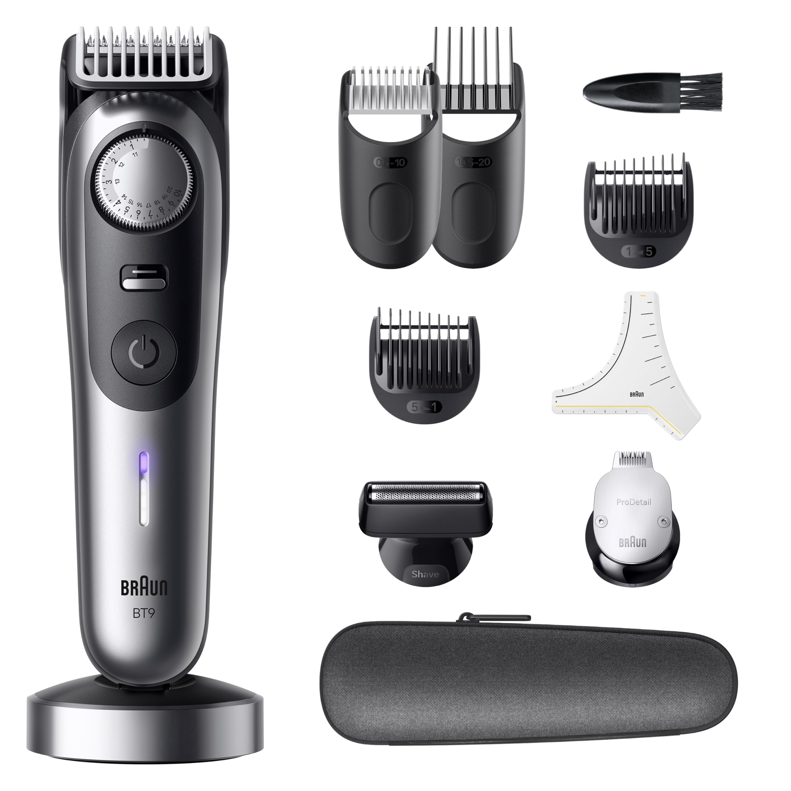 Braun Recortadora de Barba Series 9 BT9545, Cromo - Barbero Recargable Resistente al Agua, +10 Accesorios para Barba, 180 Min de Autonomía, 52 Longitudes, Lámina Ultra Afilada