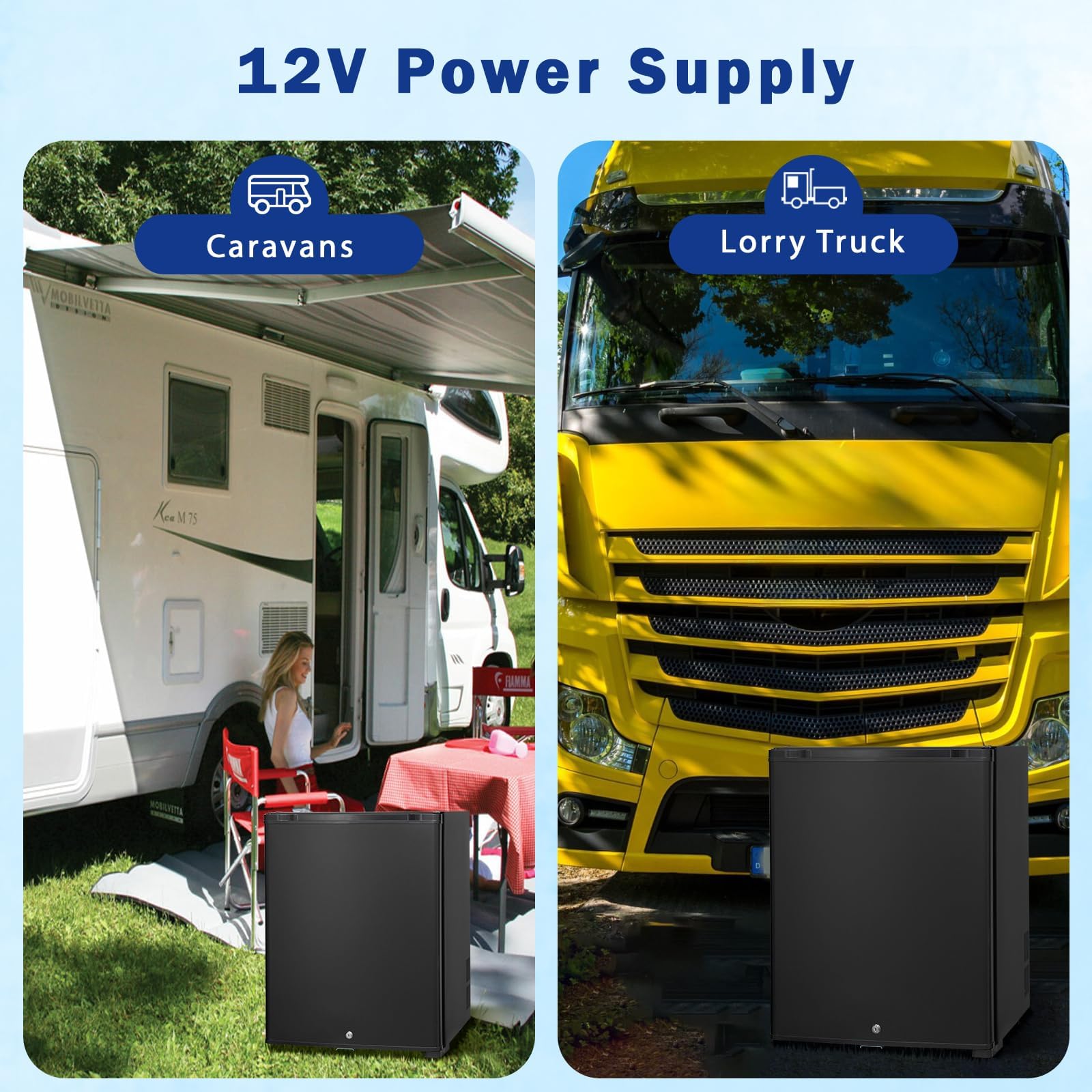 Smad 12v Kühlschrank 60L, Camping Kühlschrank 12v 230v, mit Schloss, Leiser Kühlschrank für Wohnwagen, wohnmobil,Camper, Auto, Büro,RV, 0-10℃, Wendetür, Schwarz